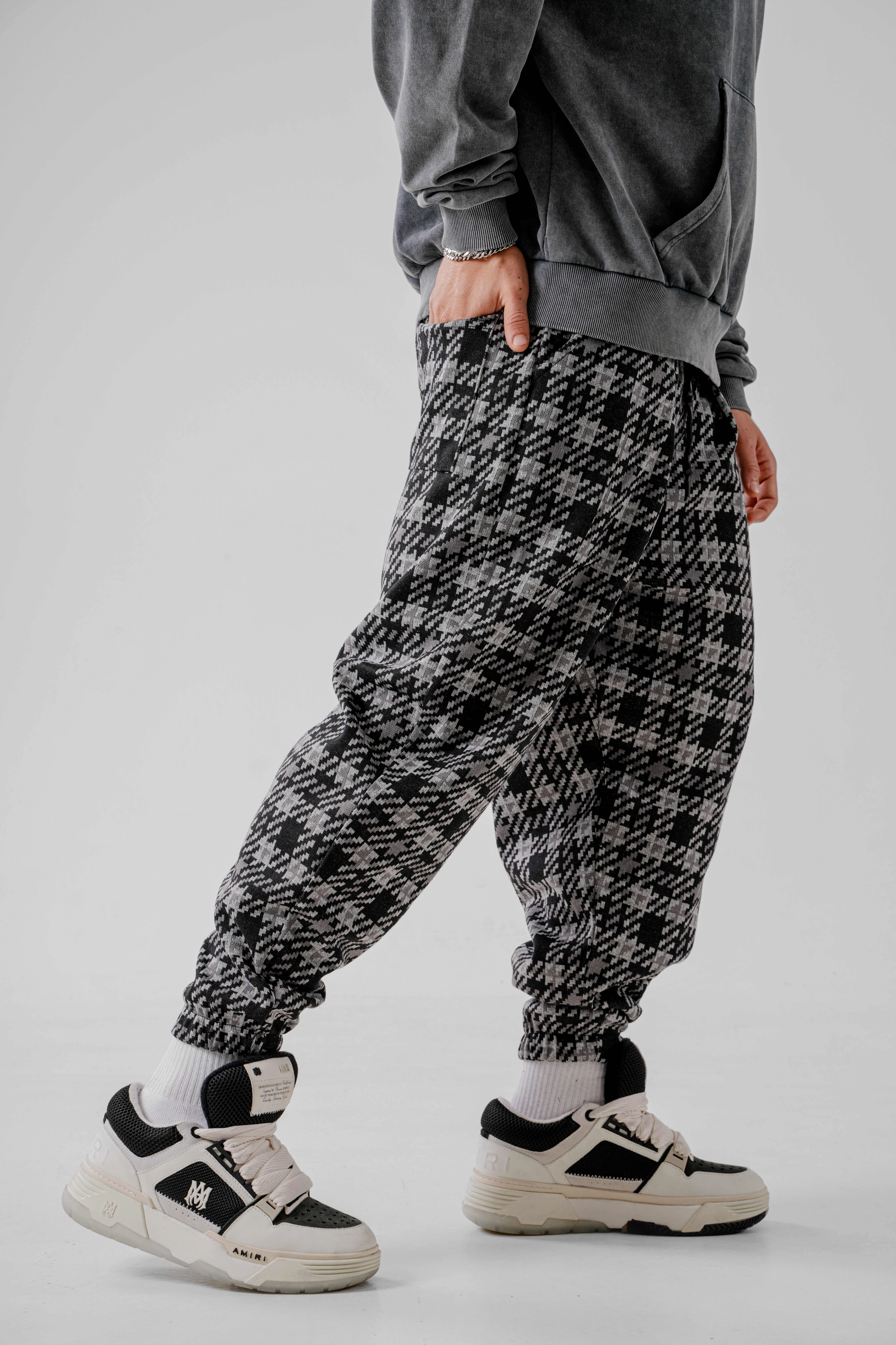 Erkek Gri Pixel Pileli Yarım Şalvar