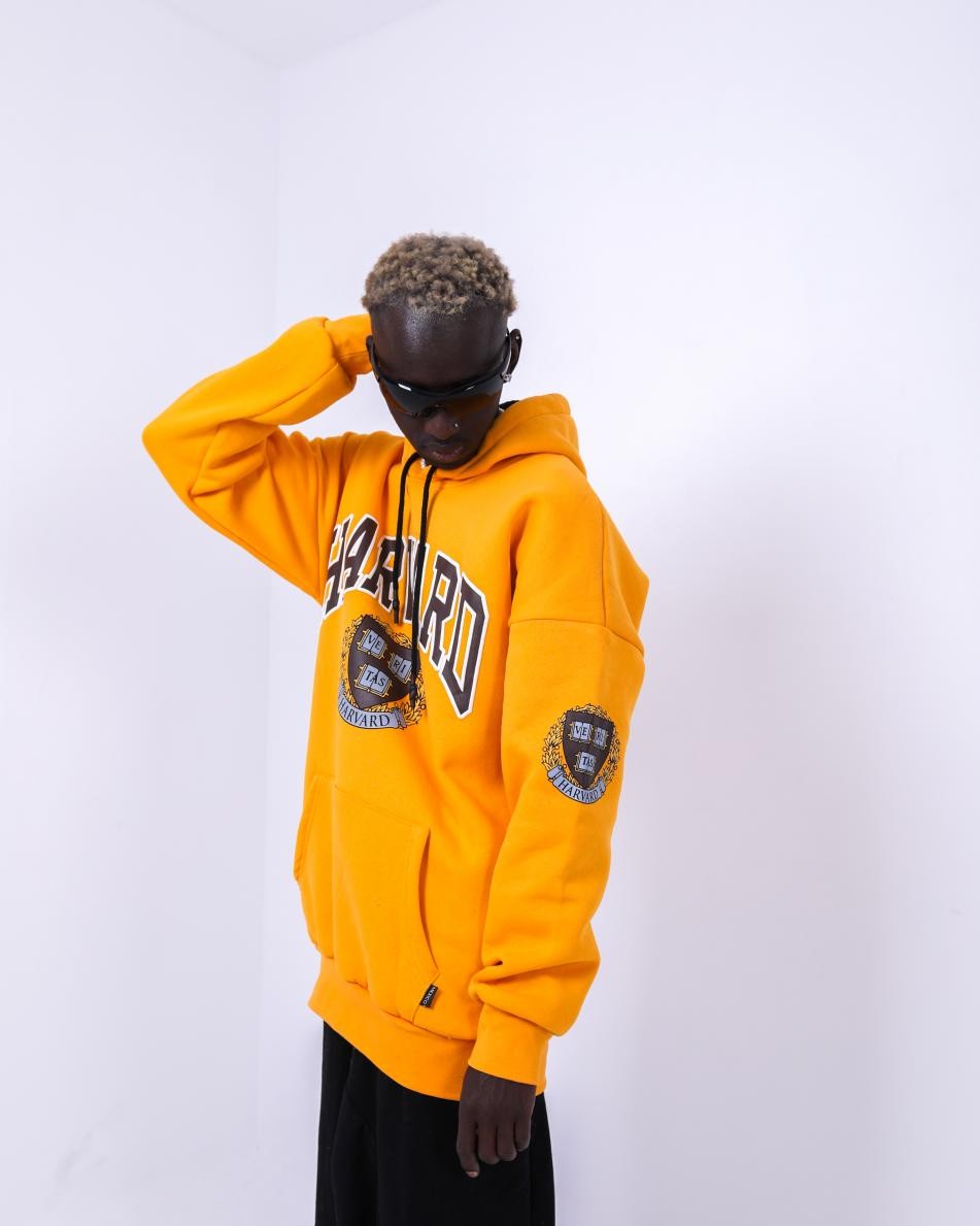 Gerusta Erkek Hardal Harvard Baskılı Oversize Sweatshirt