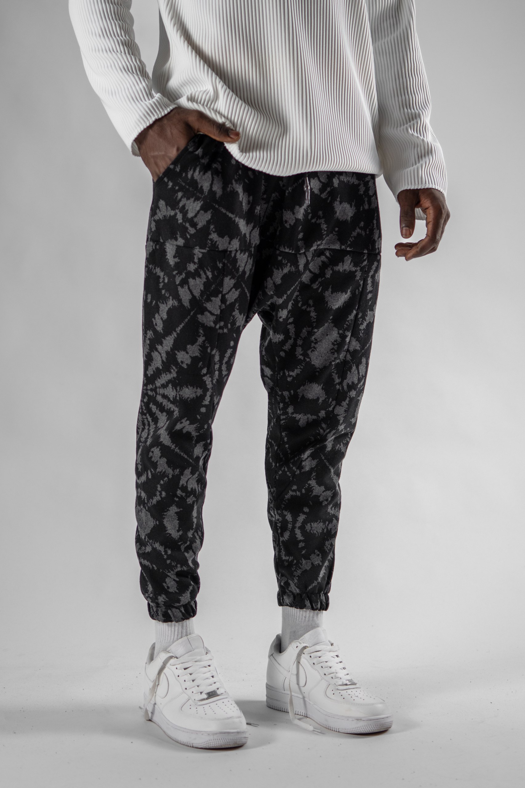 Erkek Siyah Spraying Jogger Pantolon Şalvar