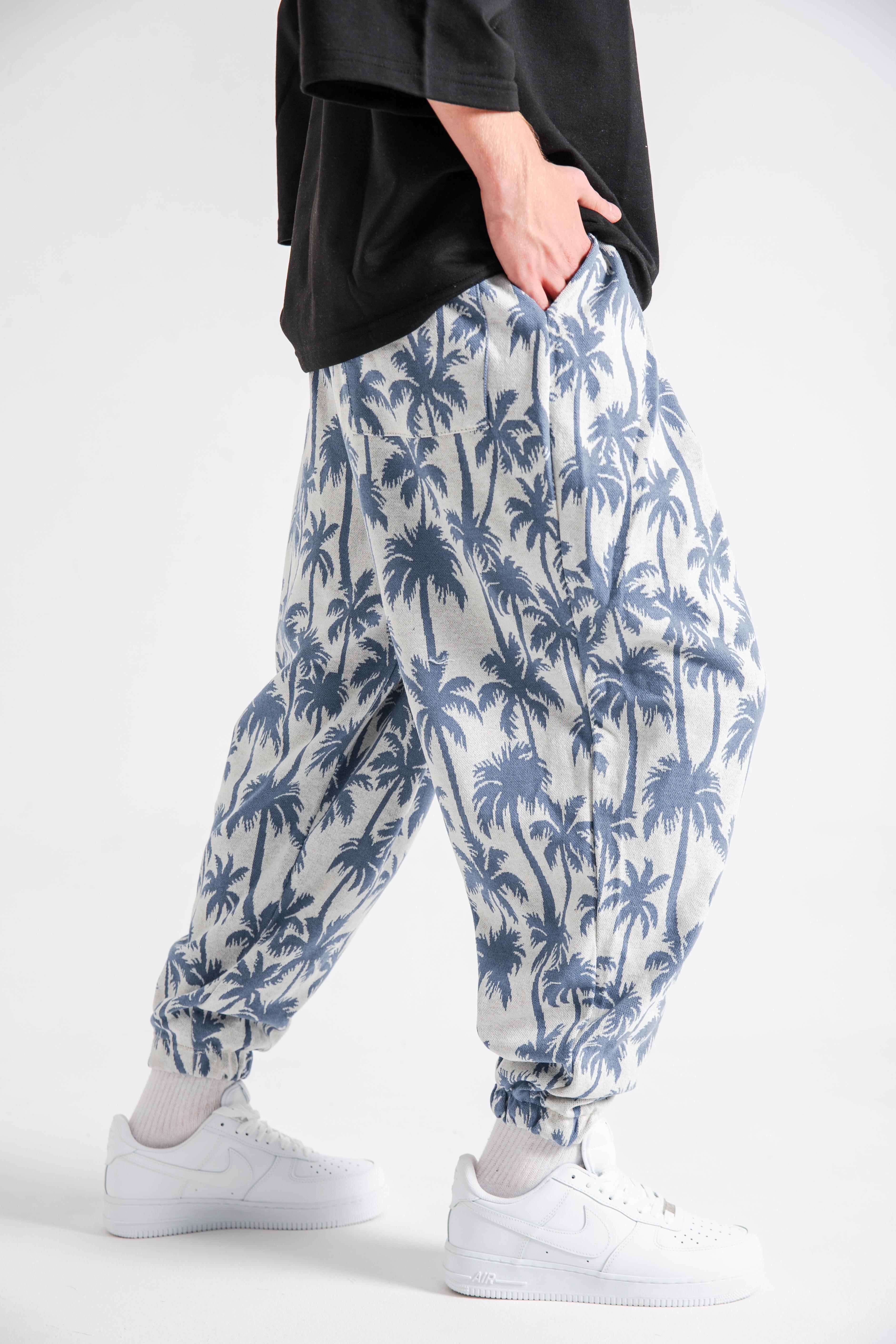 Erkek Blue Palm Pileli Eşofman Altı
