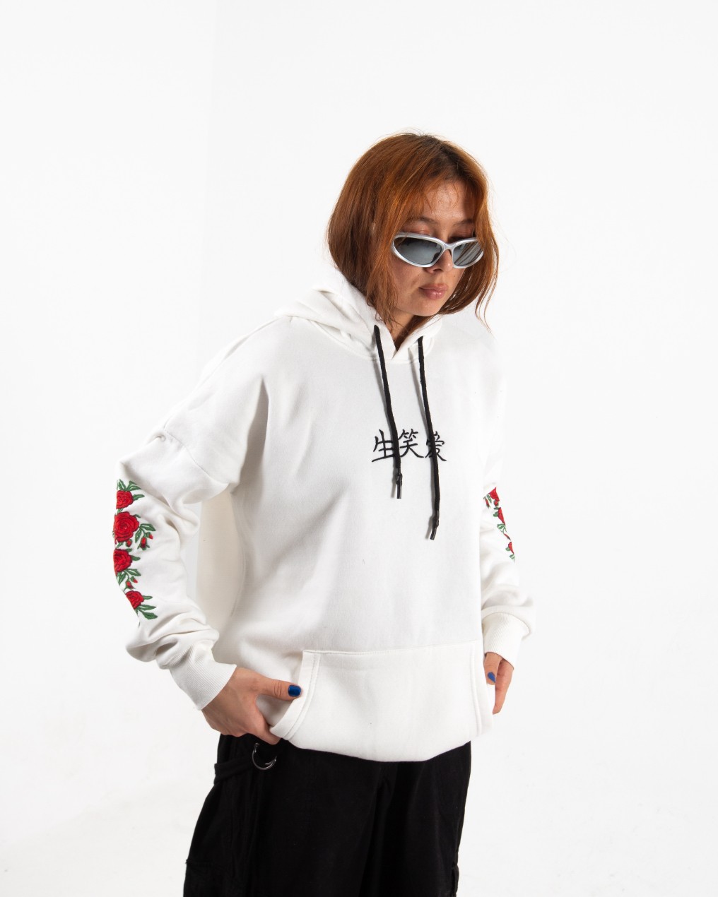 Kadın Ekru Chinese Rose Oversize Sweatshirt
