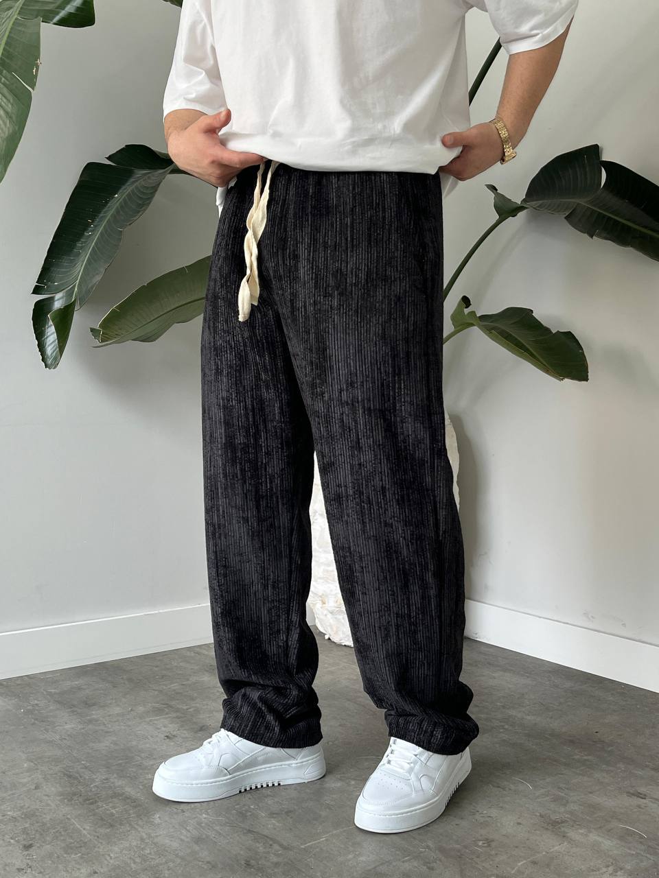 Erkek Siyah Kadife Baggy Pantolon