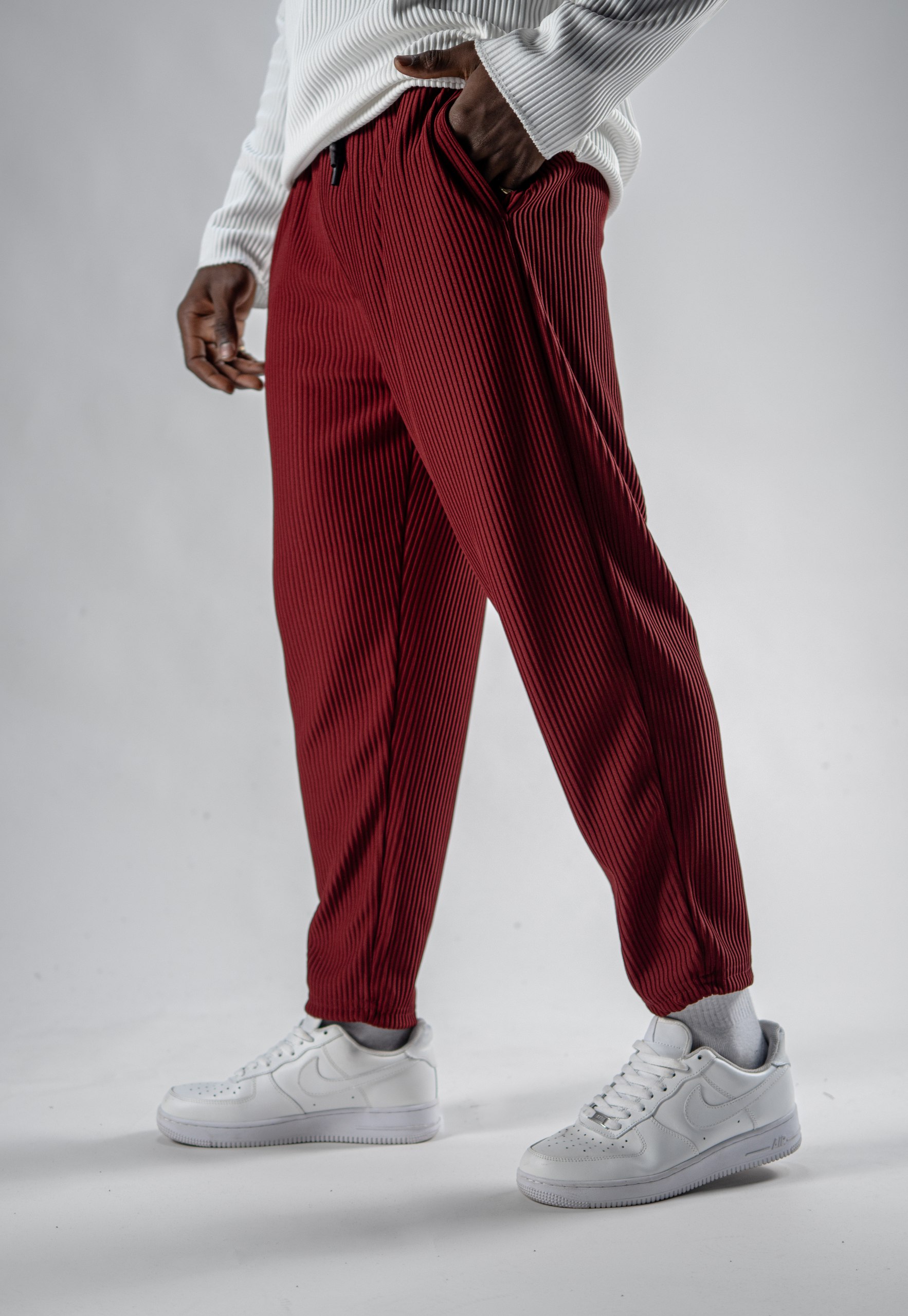Erkek Bordo Fitilli Pantolon 