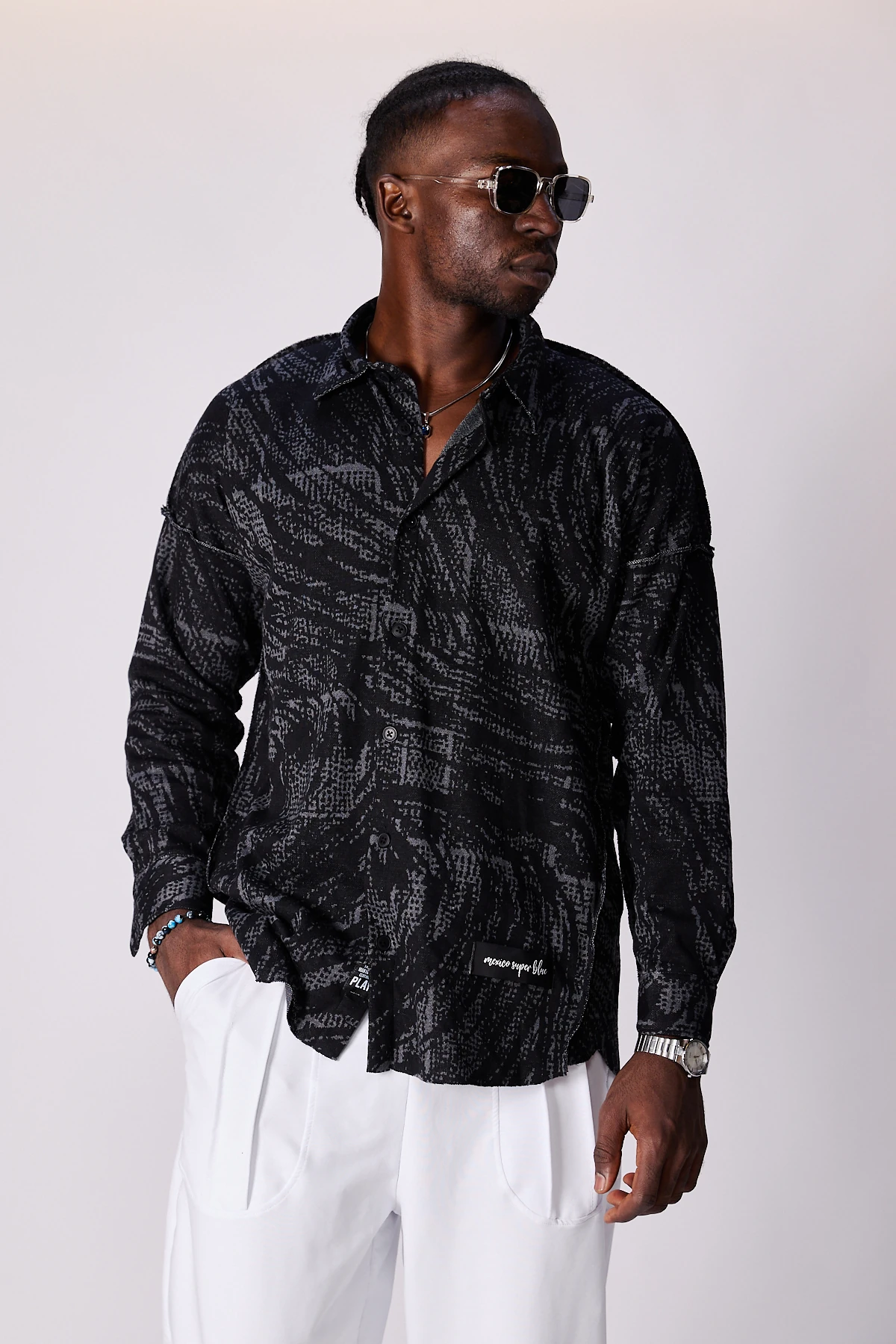 Erkek Nokta Desenli Oversize Gömlek