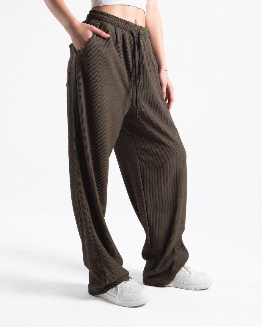 Kadın Haki Fitilli Baggy Pantolon