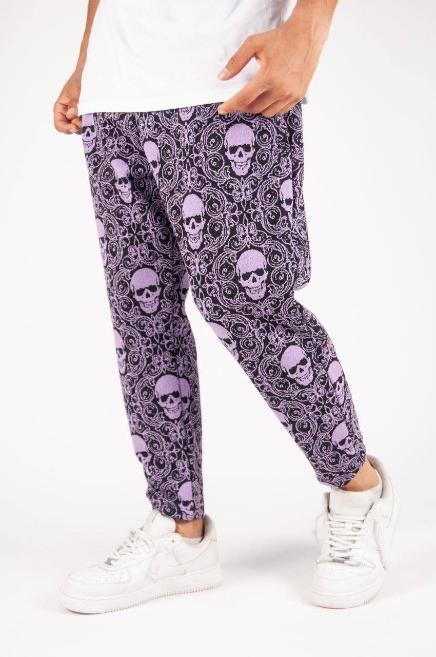 Erkek Mor Skull Pantolon