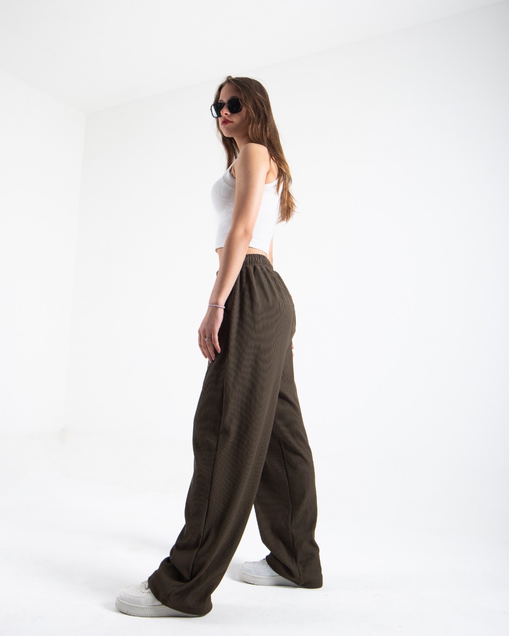 Kadın Haki Fitilli Baggy Pantolon