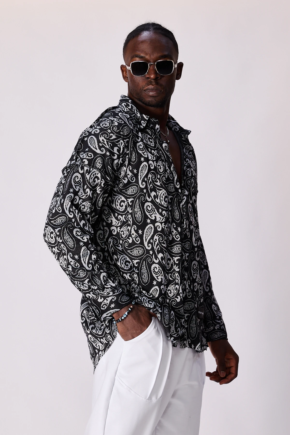 Erkek Etnik Desenli Oversize Gömlek