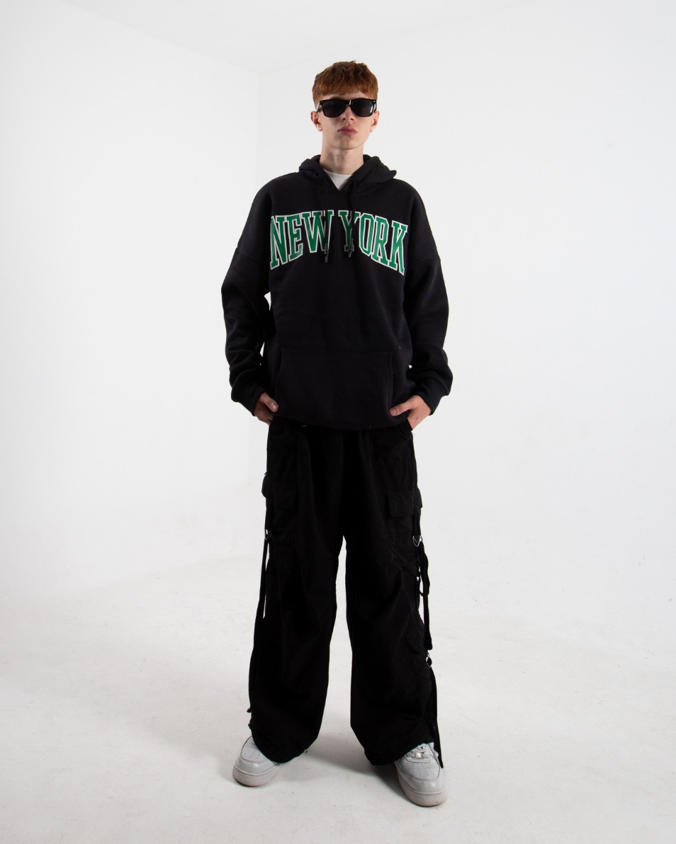 Erkek Siyah New York Oversize Sweatshirt