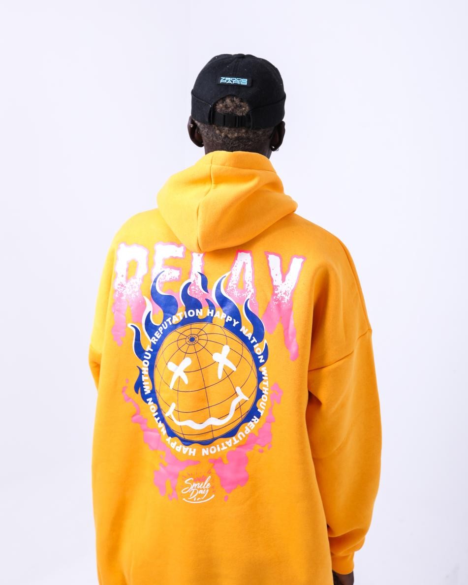 Gerusta Erkek Hardal Relax Baskılı Oversize Sweatshirt