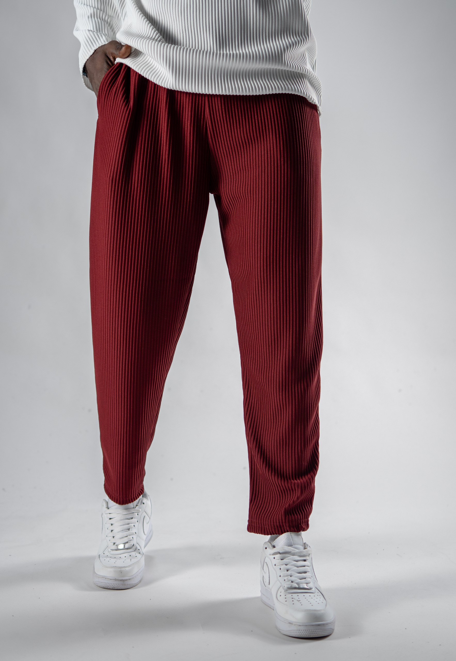 Erkek Bordo Fitilli Pantolon 