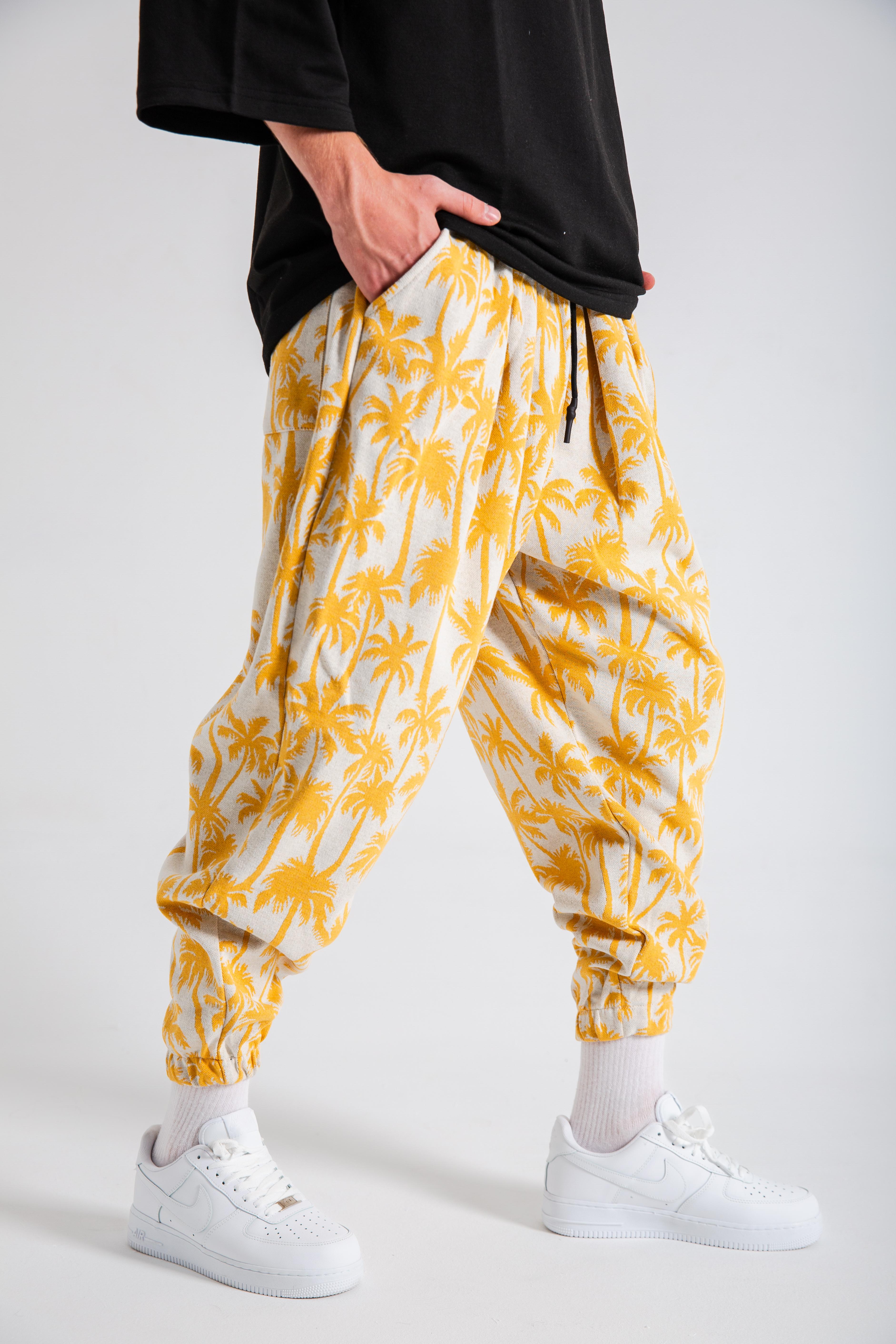 Erkek Yellow Palm Pileli Eşofman Altı