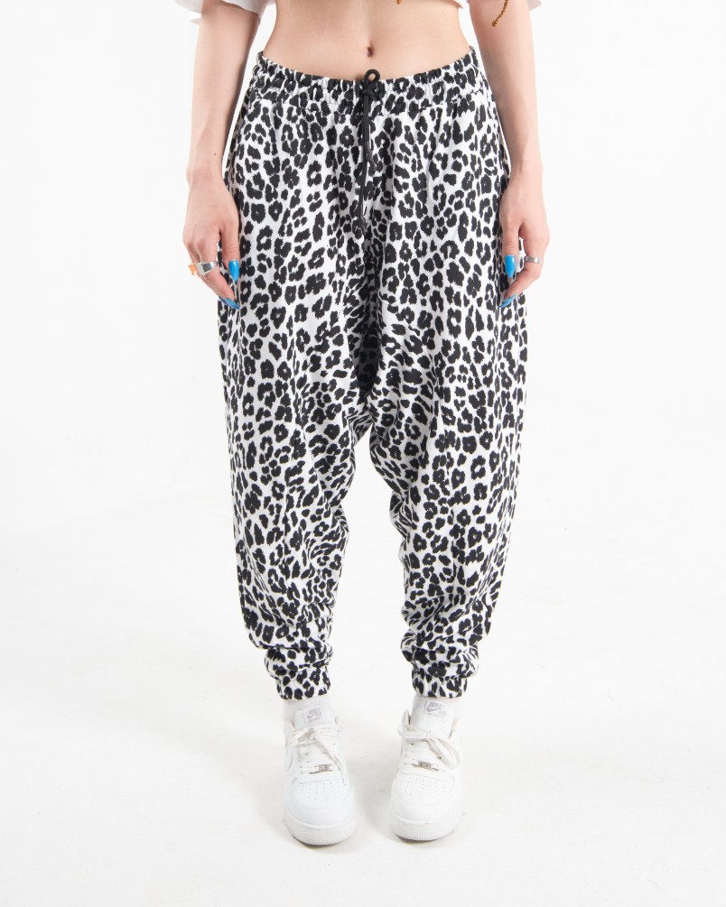 Kadın Siyah/Beyaz Leopard Şalvar Pantolon