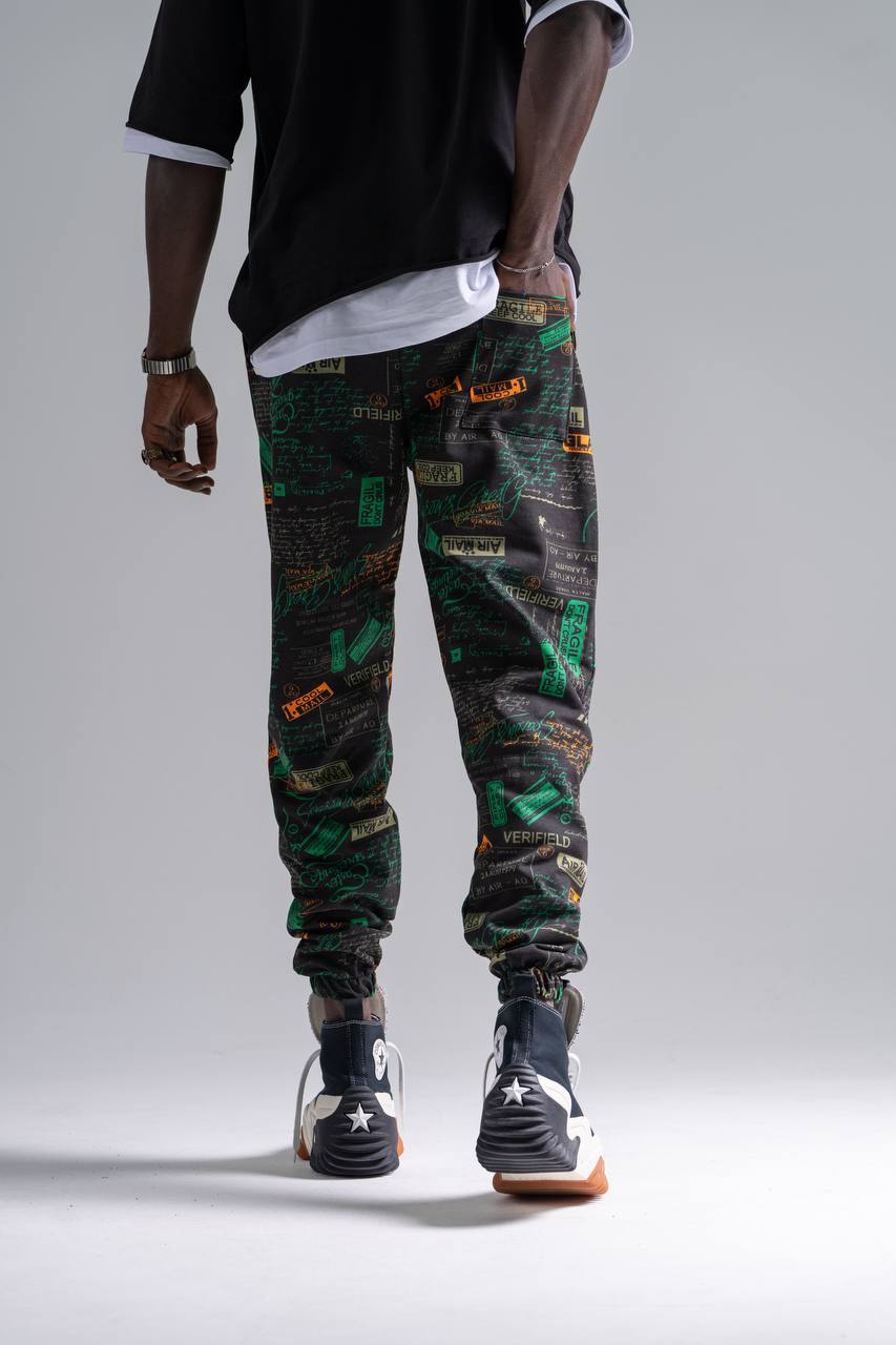 Erkek Yeşil Grafitti Jogger Pantolon 