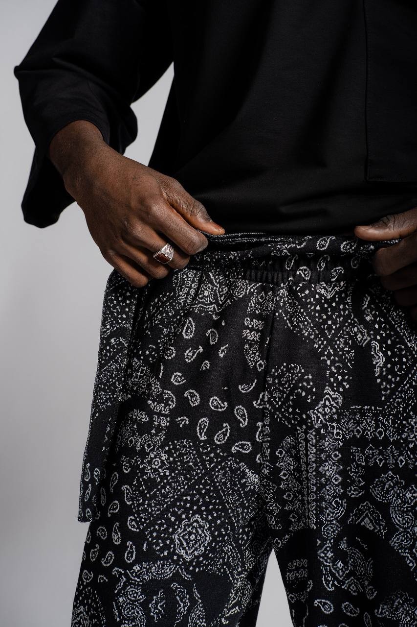 Erkek Kuşaklı Bandana Desenli Jogger Pantolon