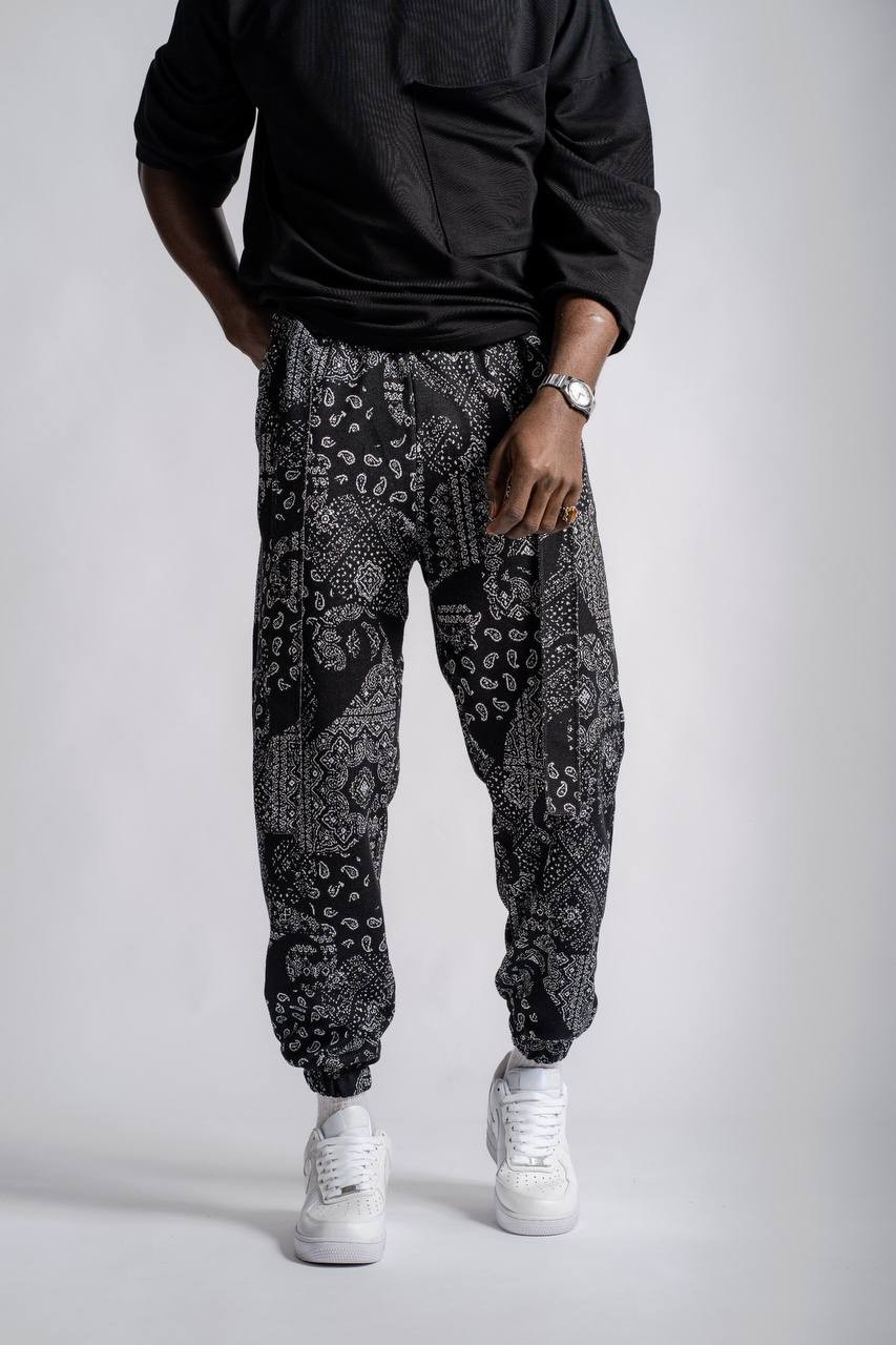 Erkek Kuşaklı Bandana Desenli Jogger Pantolon