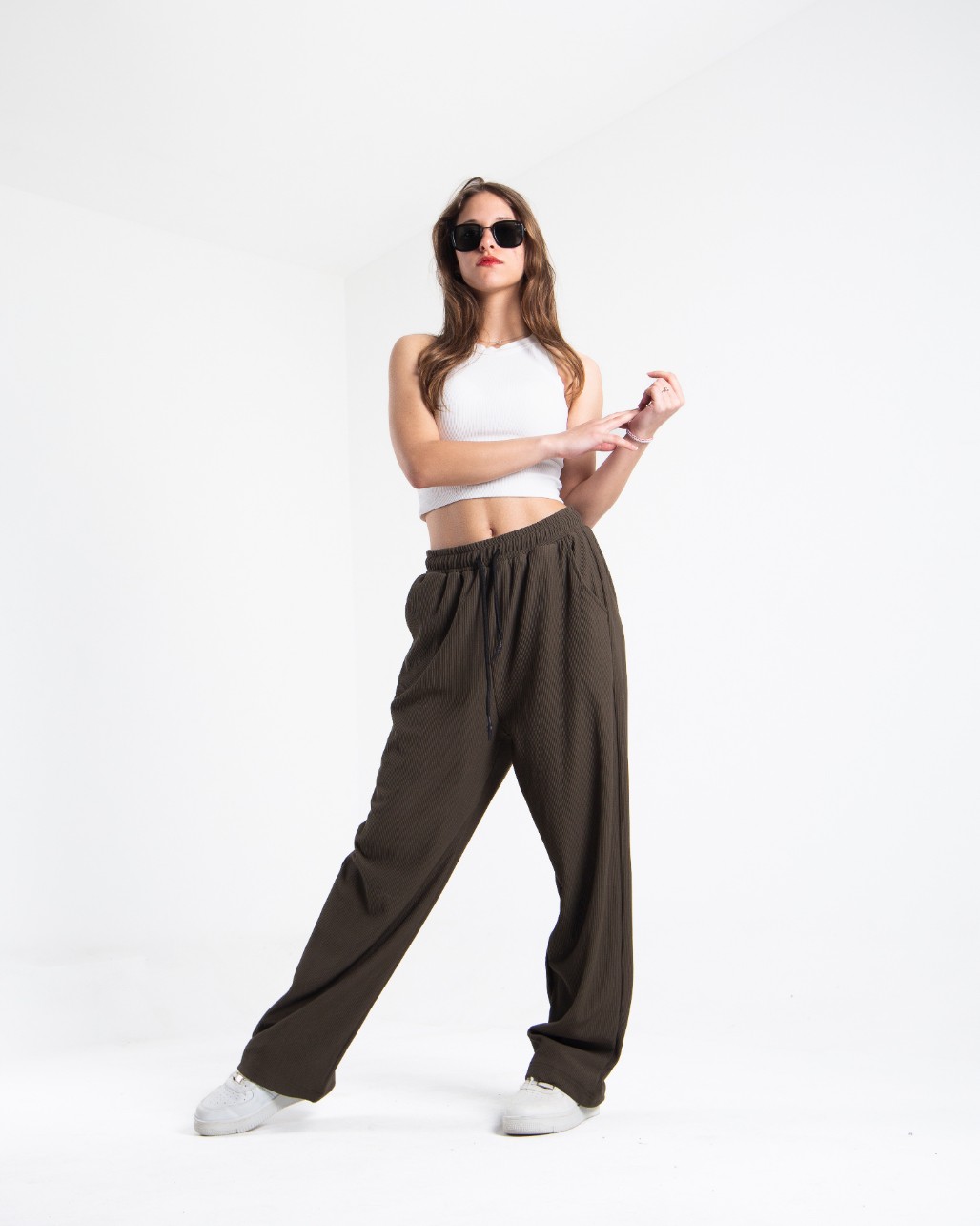 Kadın Haki Fitilli Baggy Pantolon