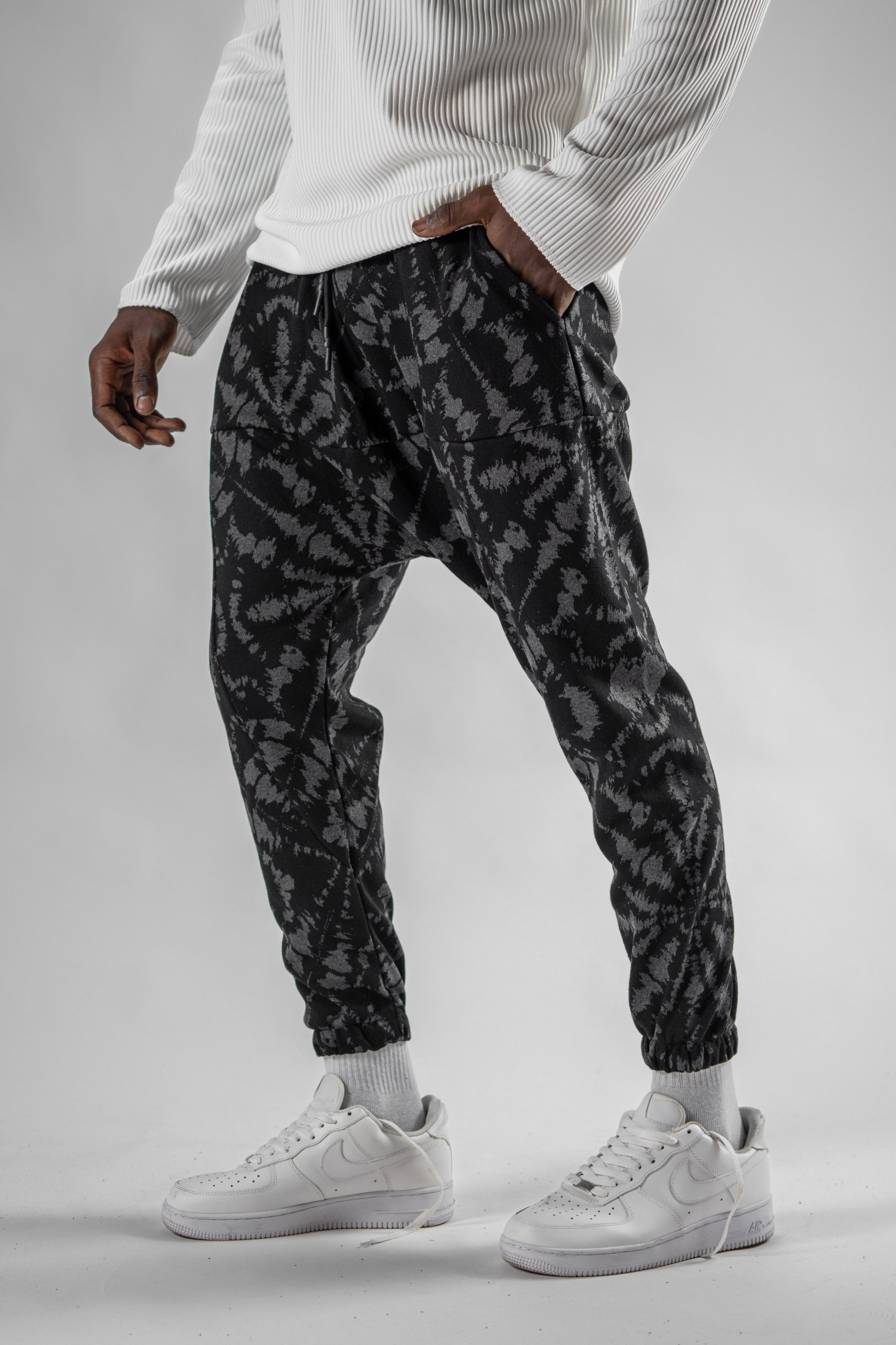 Erkek Siyah Spraying Jogger Pantolon Şalvar