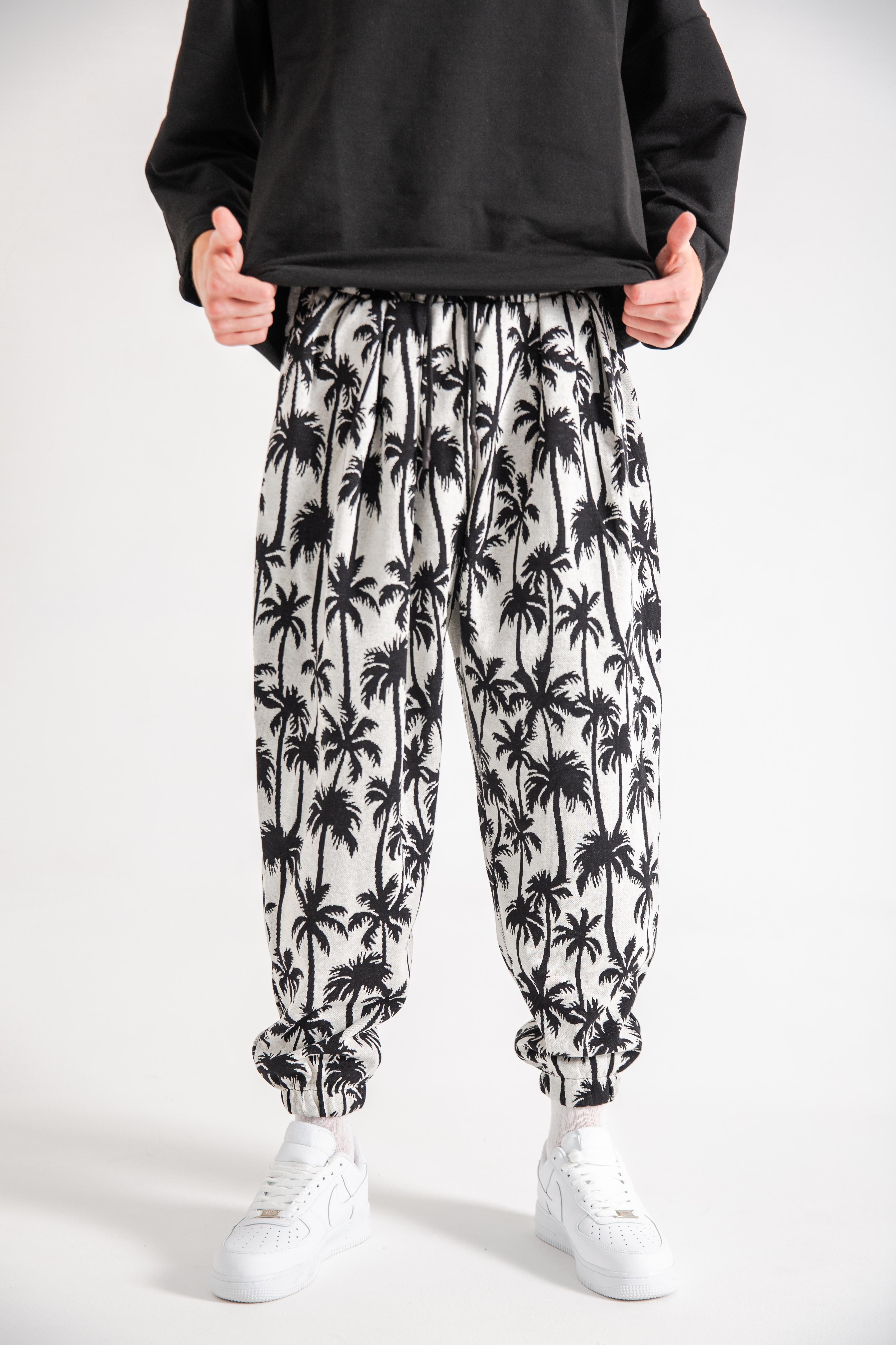 Erkek Black Palm Pileli Eşofman Altı