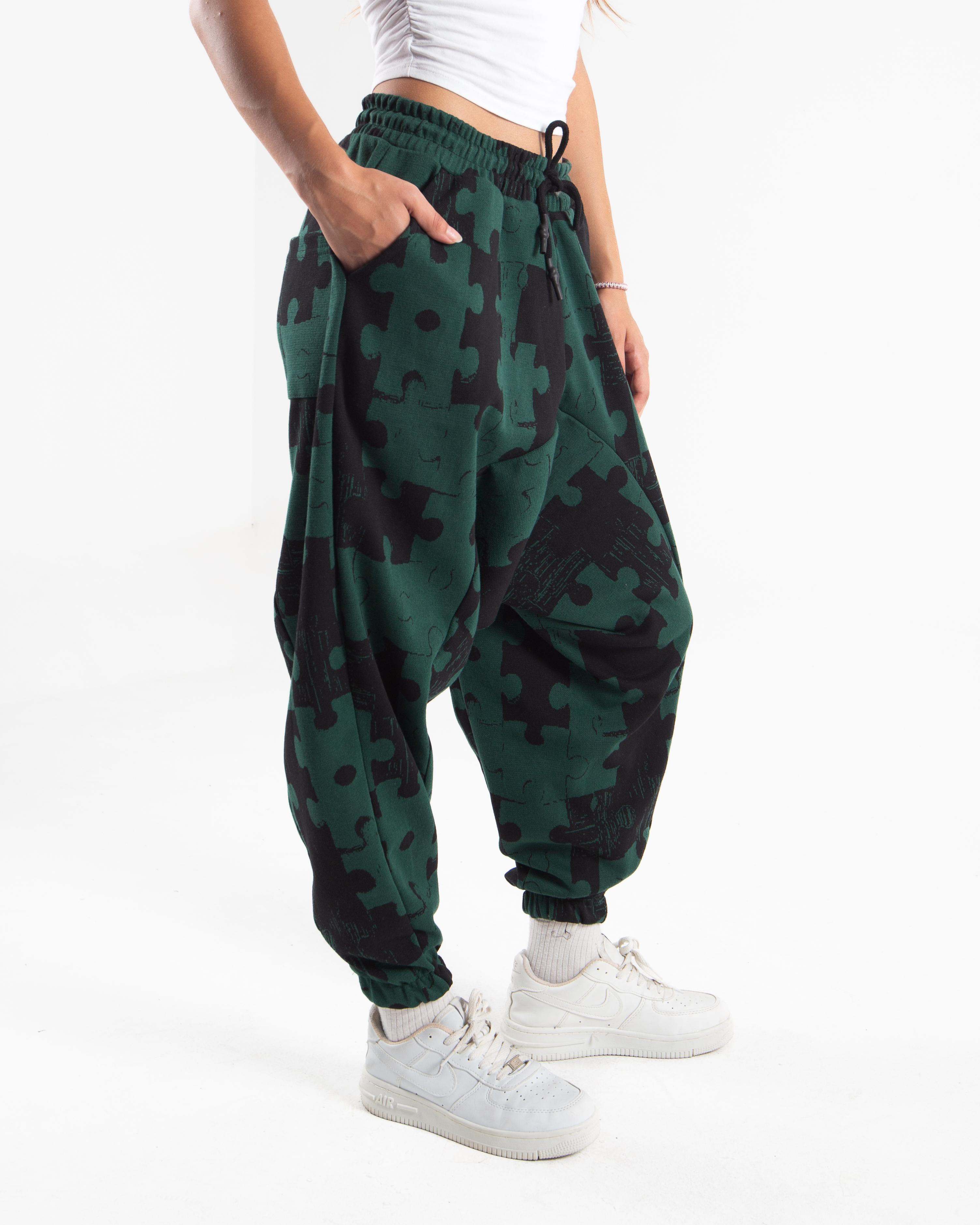 Kadın Green Puzzle Şalvar Pantolon