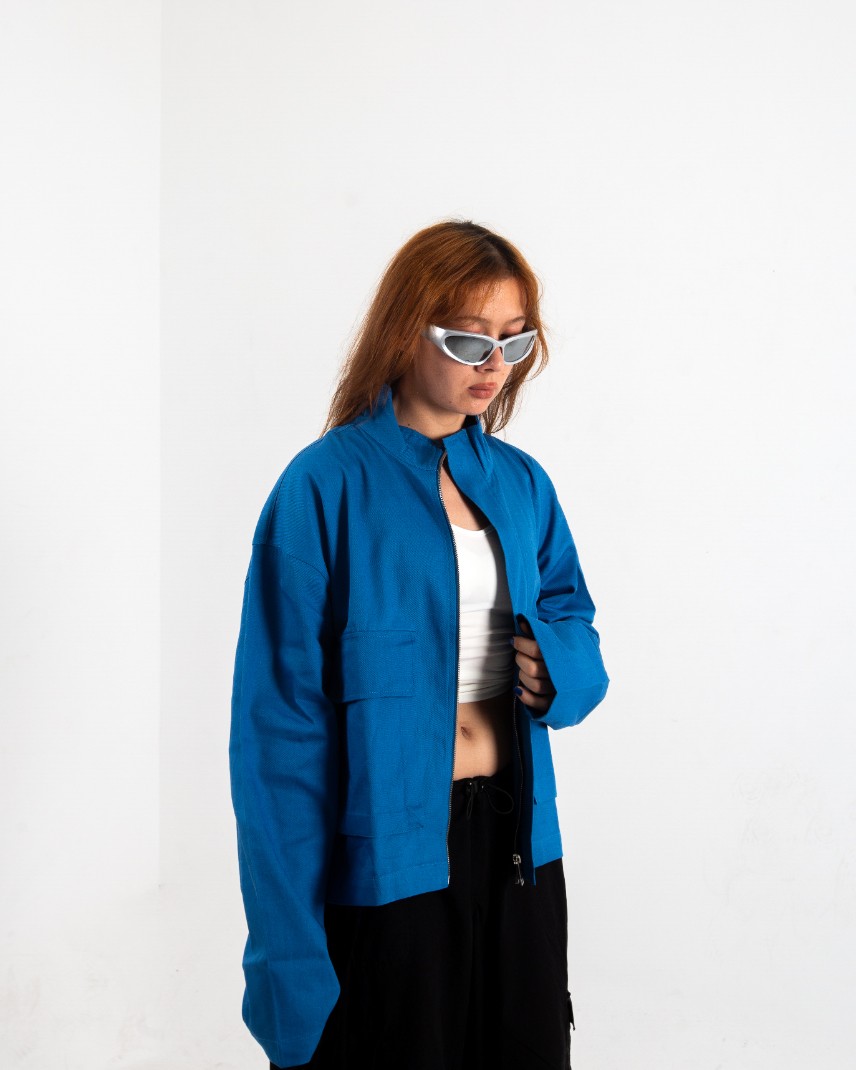 Kadın Saks Blue Oversize Ceket 