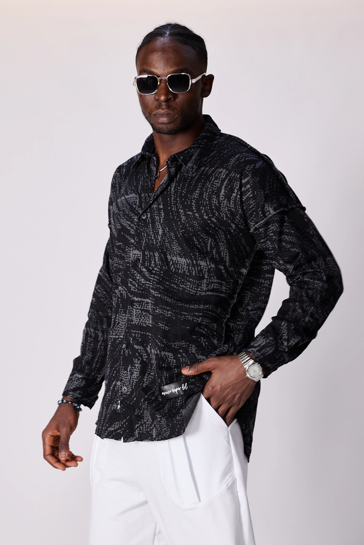 Erkek Nokta Desenli Oversize Gömlek