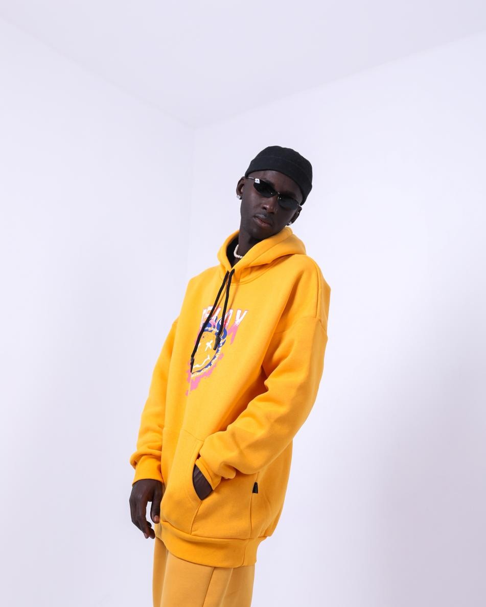 Gerusta Erkek Hardal Relax Baskılı Oversize Sweatshirt