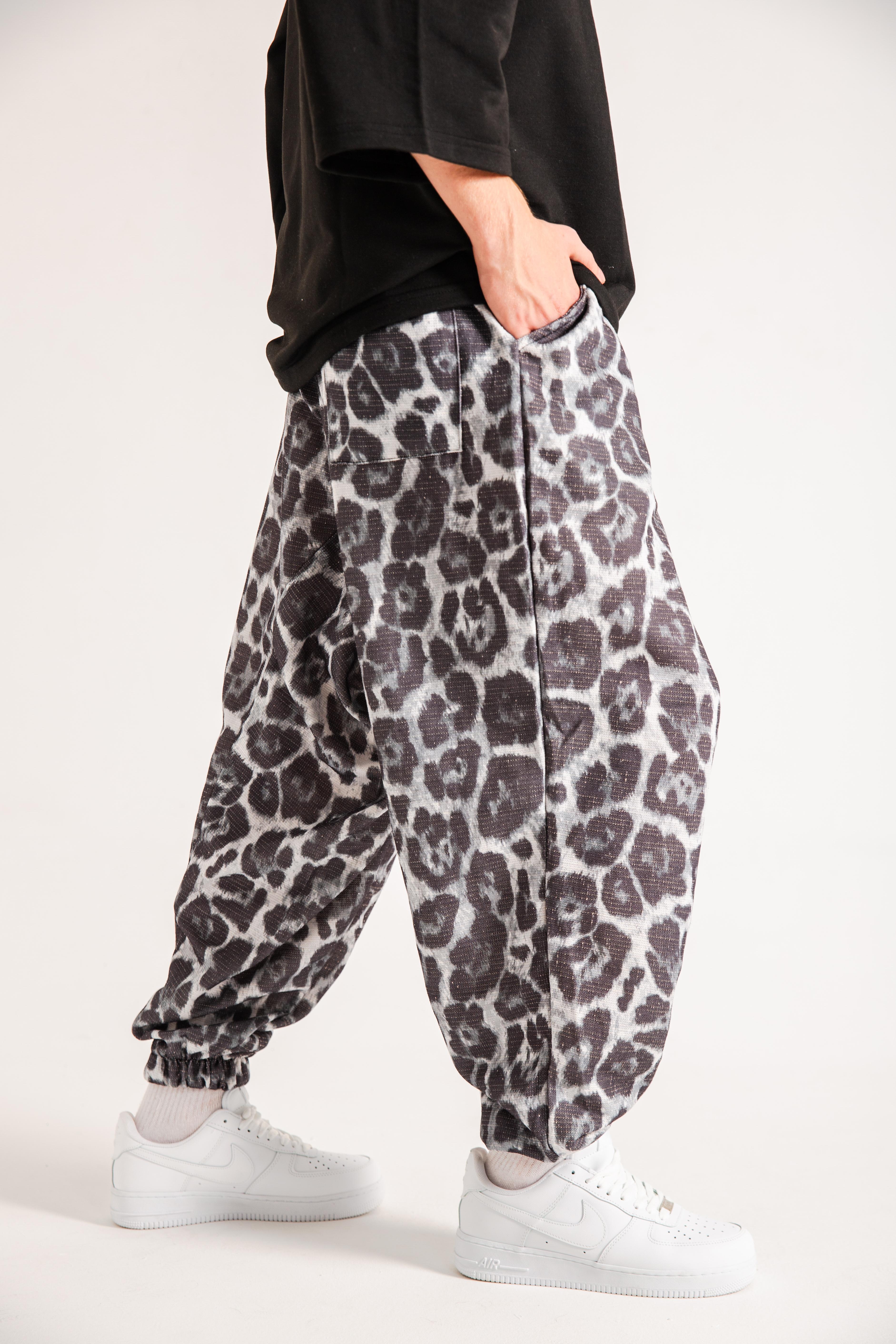 Erkek Black Leopard Bel Paça Lastikli Şalvar 
