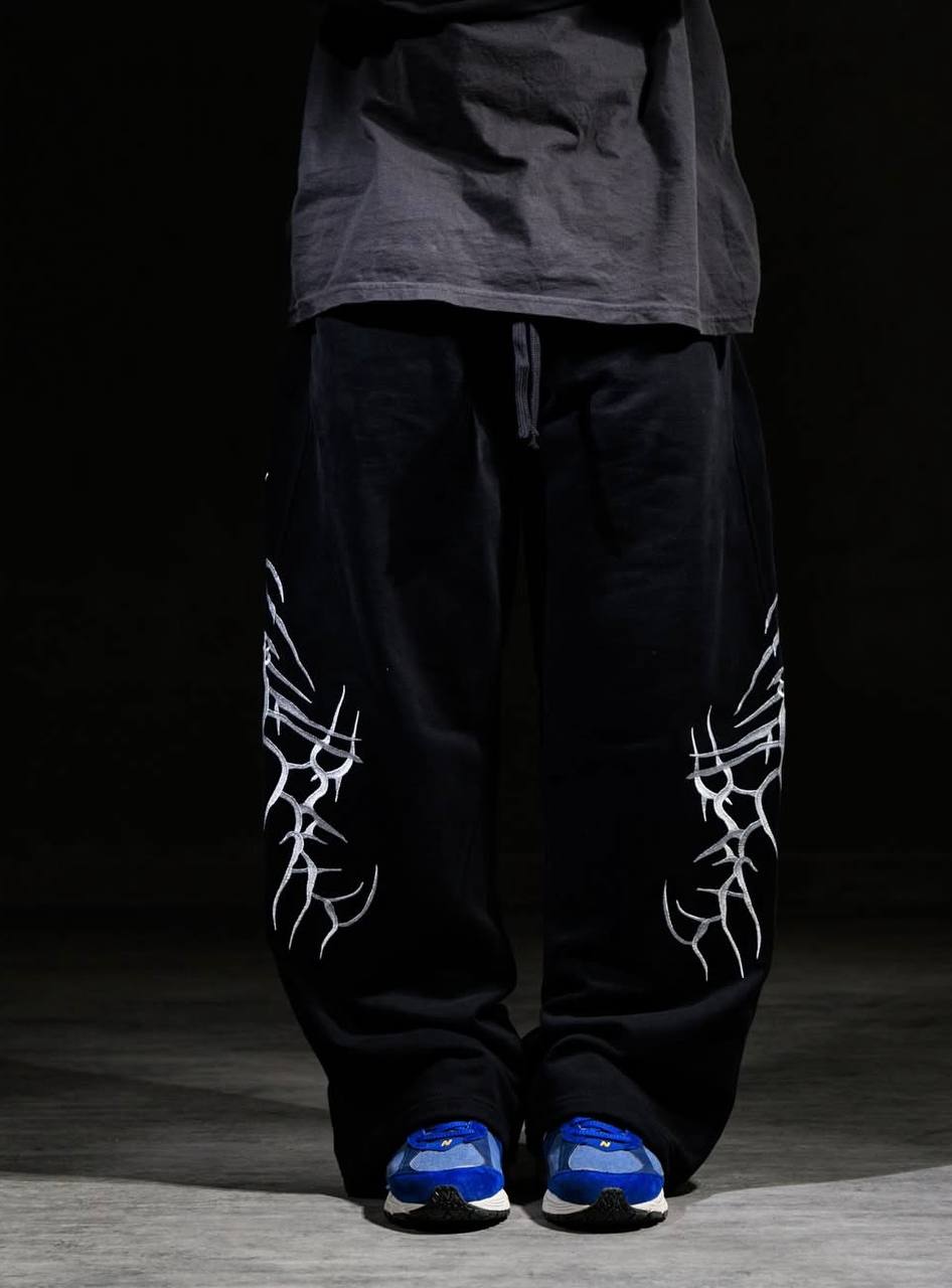 Erkek Siyah Shunderbolt Baggy Pantolon 