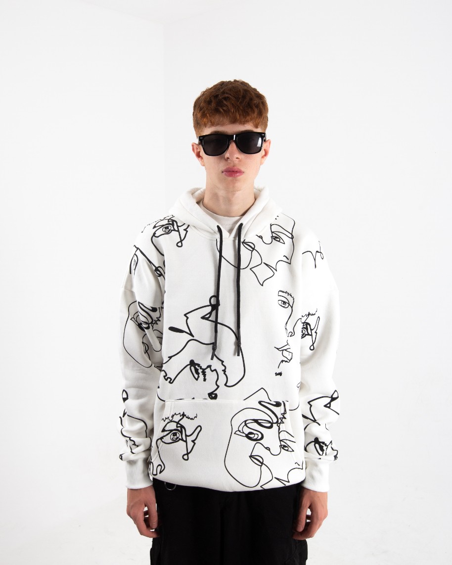 Erkek Ekru Picasso Oversize Sweatshirt