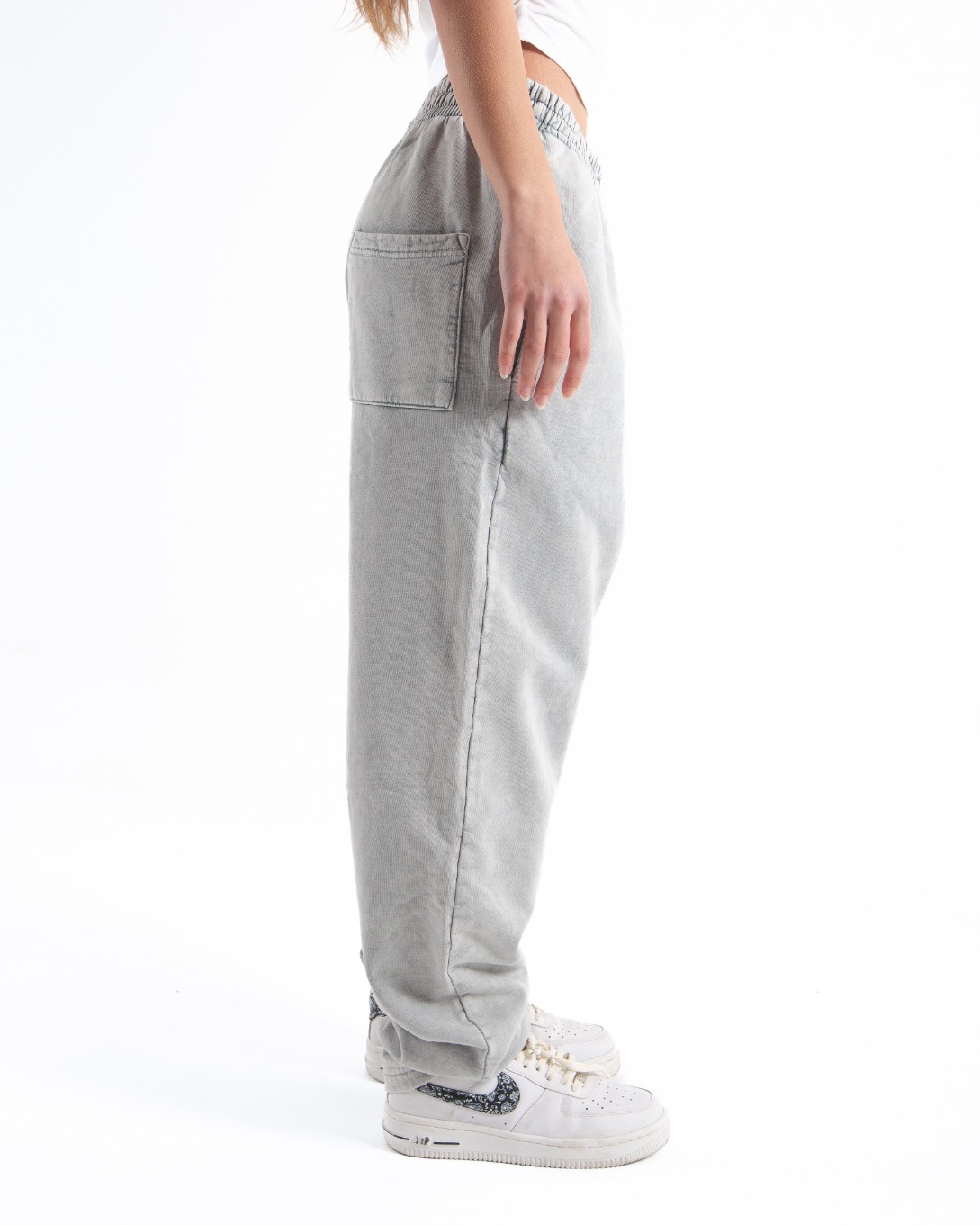 Kadın Gri Acid Wash Oversize Eşofman Altı