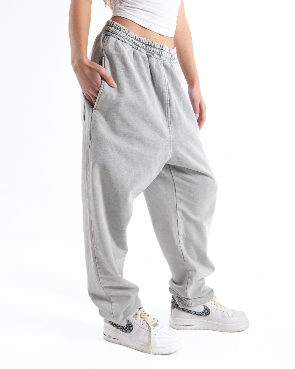 Kadın Gri Acid Wash Oversize Eşofman Altı