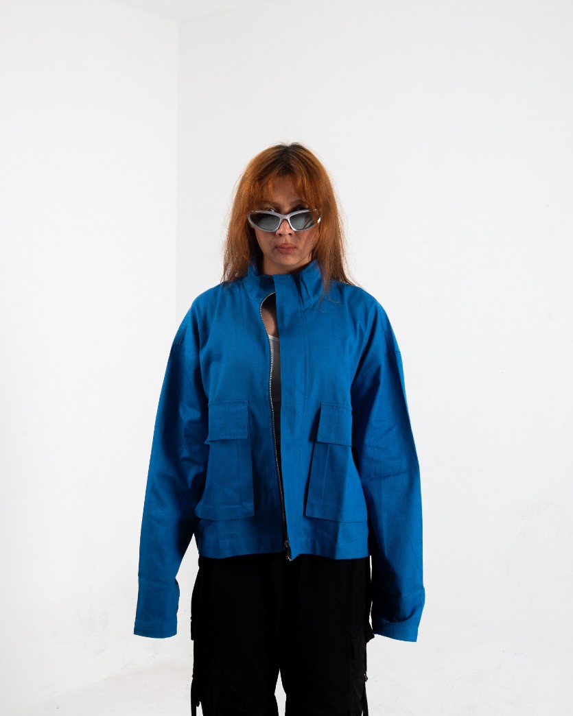 Kadın Saks Blue Oversize Ceket 