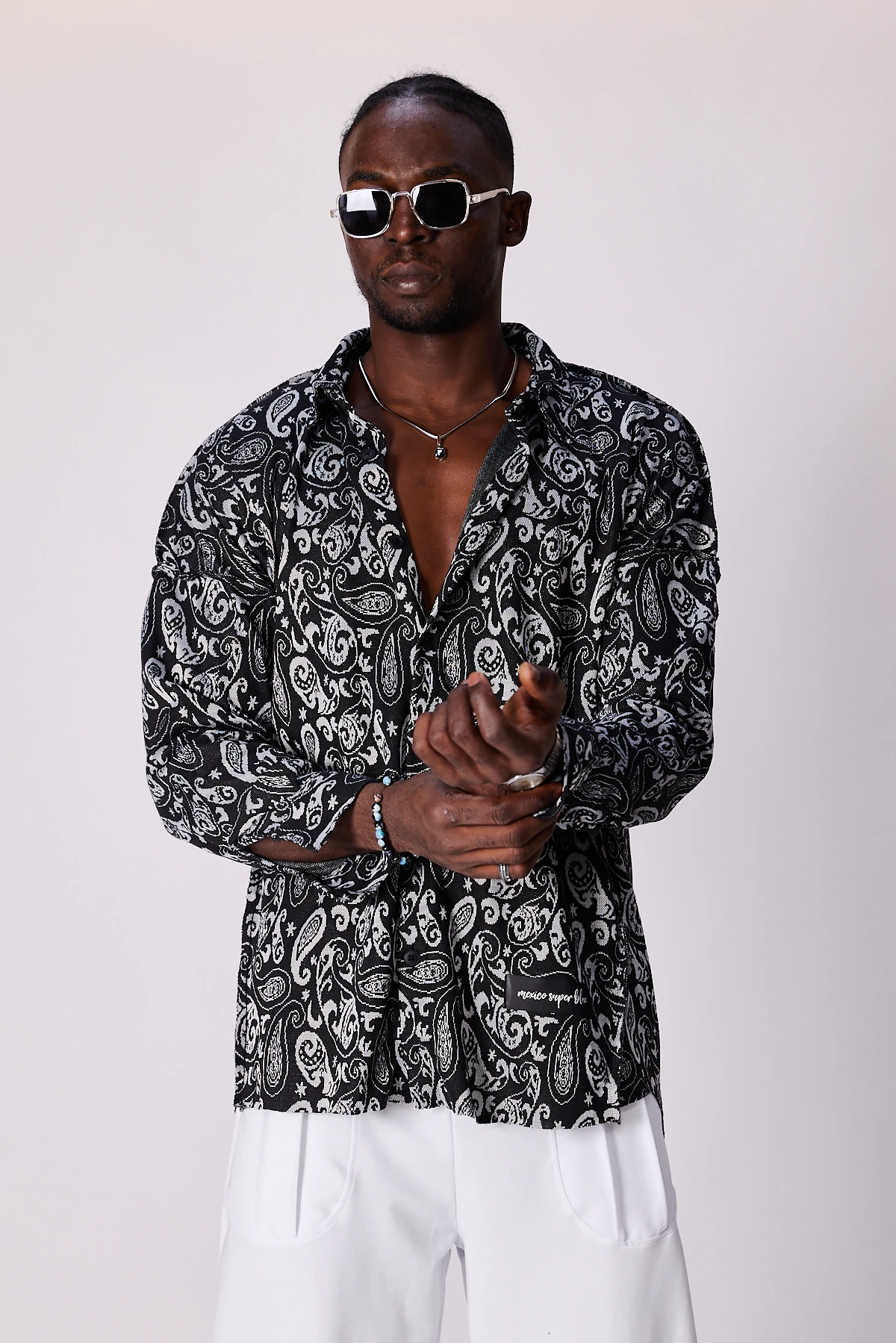 Erkek Etnik Desenli Oversize Gömlek
