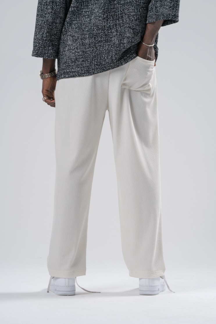 Erkek Krem Fitilli Baggy Pantolon