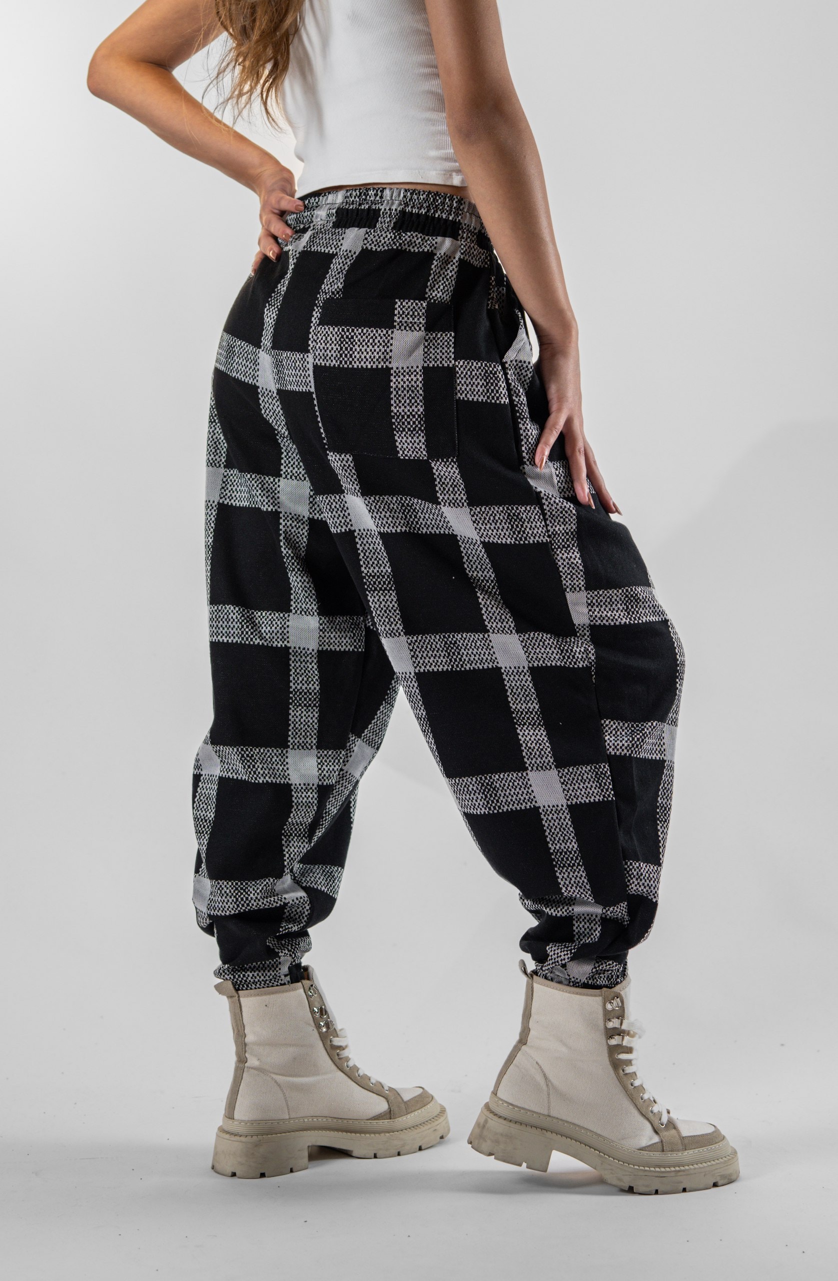 Kadın Dark Plaid Ws Pileli Eşofman Altı