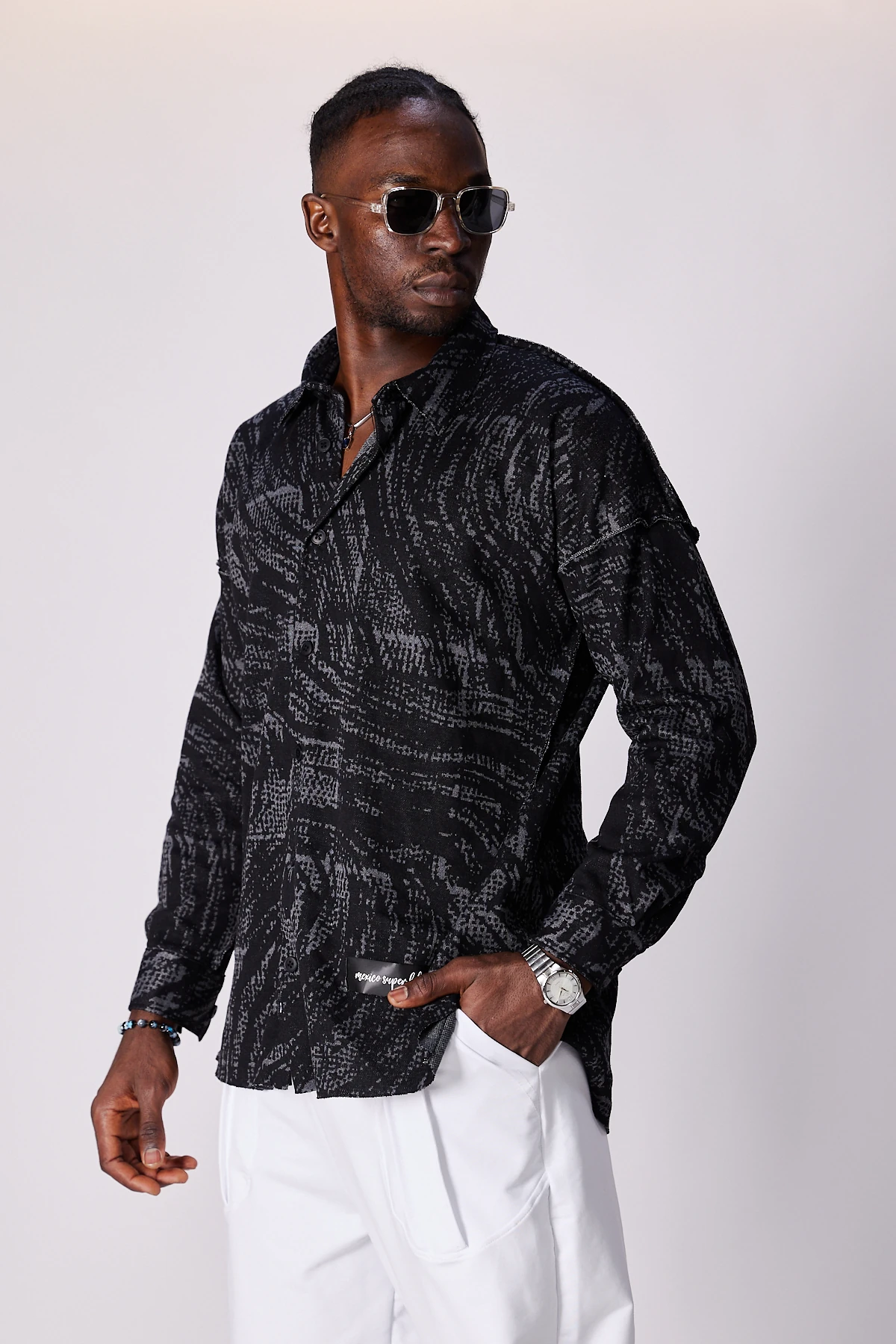Erkek Nokta Desenli Oversize Gömlek