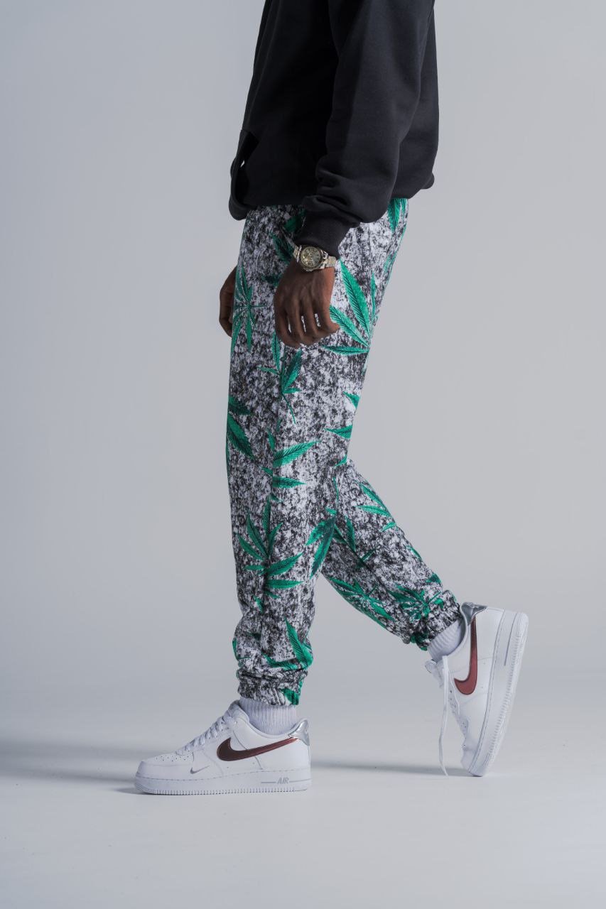 Erkek Yeşil Yaprak Desenli Jogger