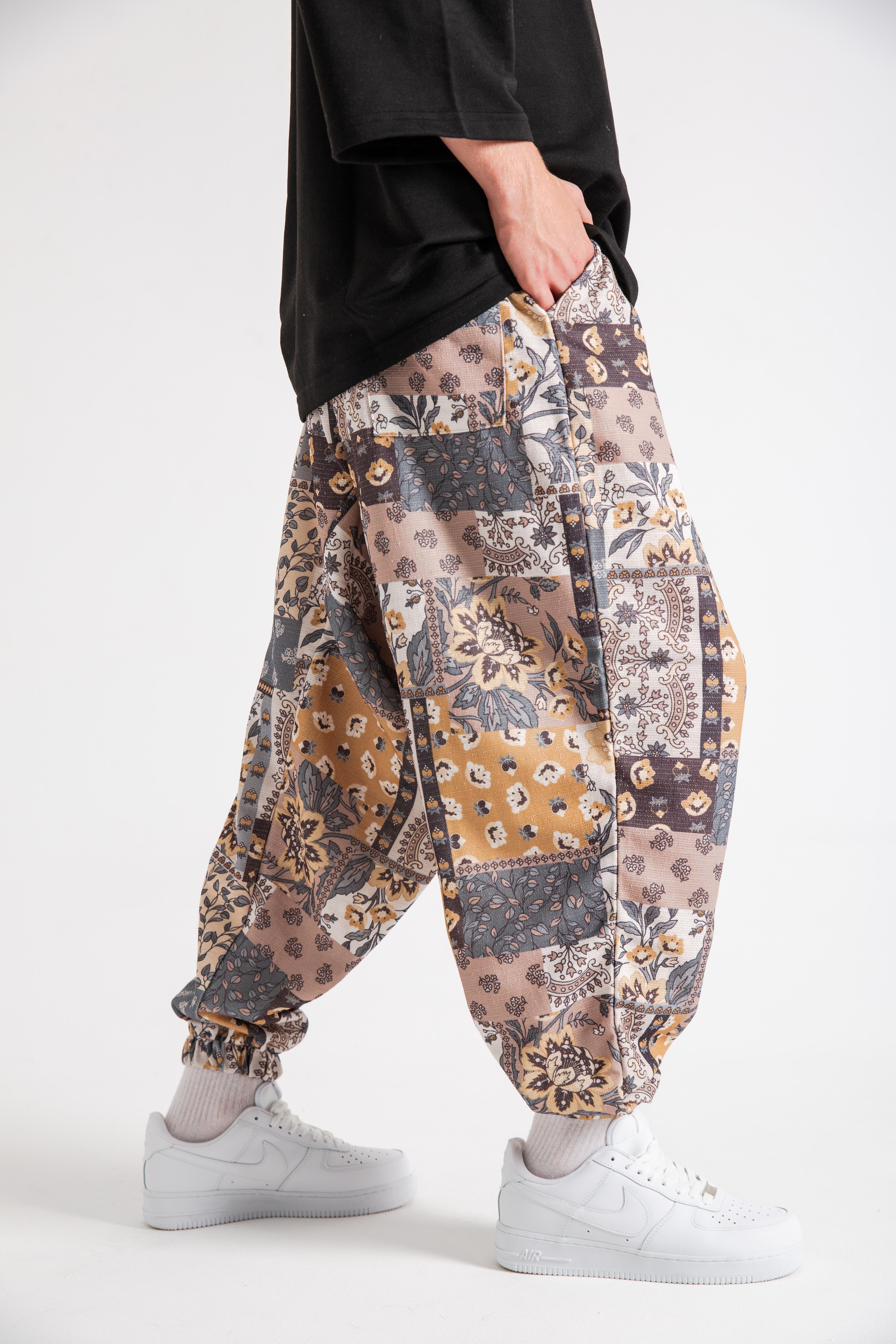 Erkek Wildflower Bel Paça Lastikli Şalvar Pantolon