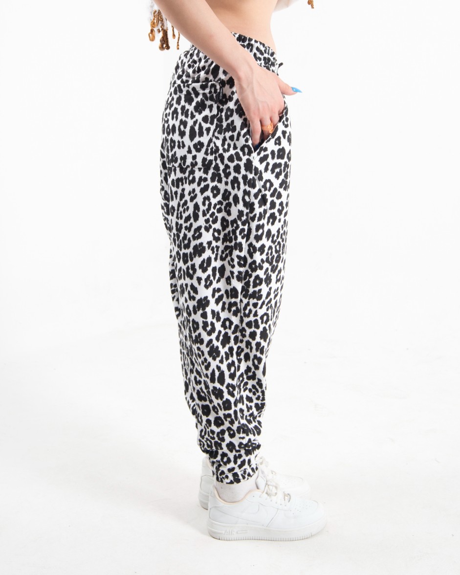 Kadın Siyah/Beyaz Leopard Şalvar Pantolon