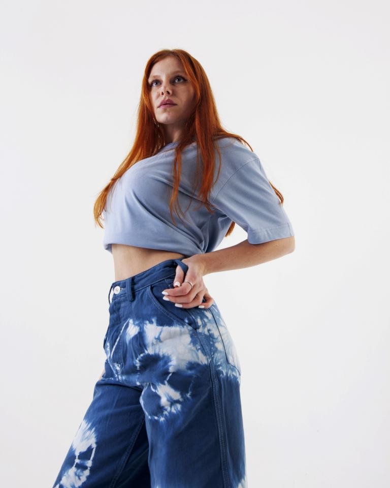 Gerusta Kadın Mavi Basic Oversize T-Shirt