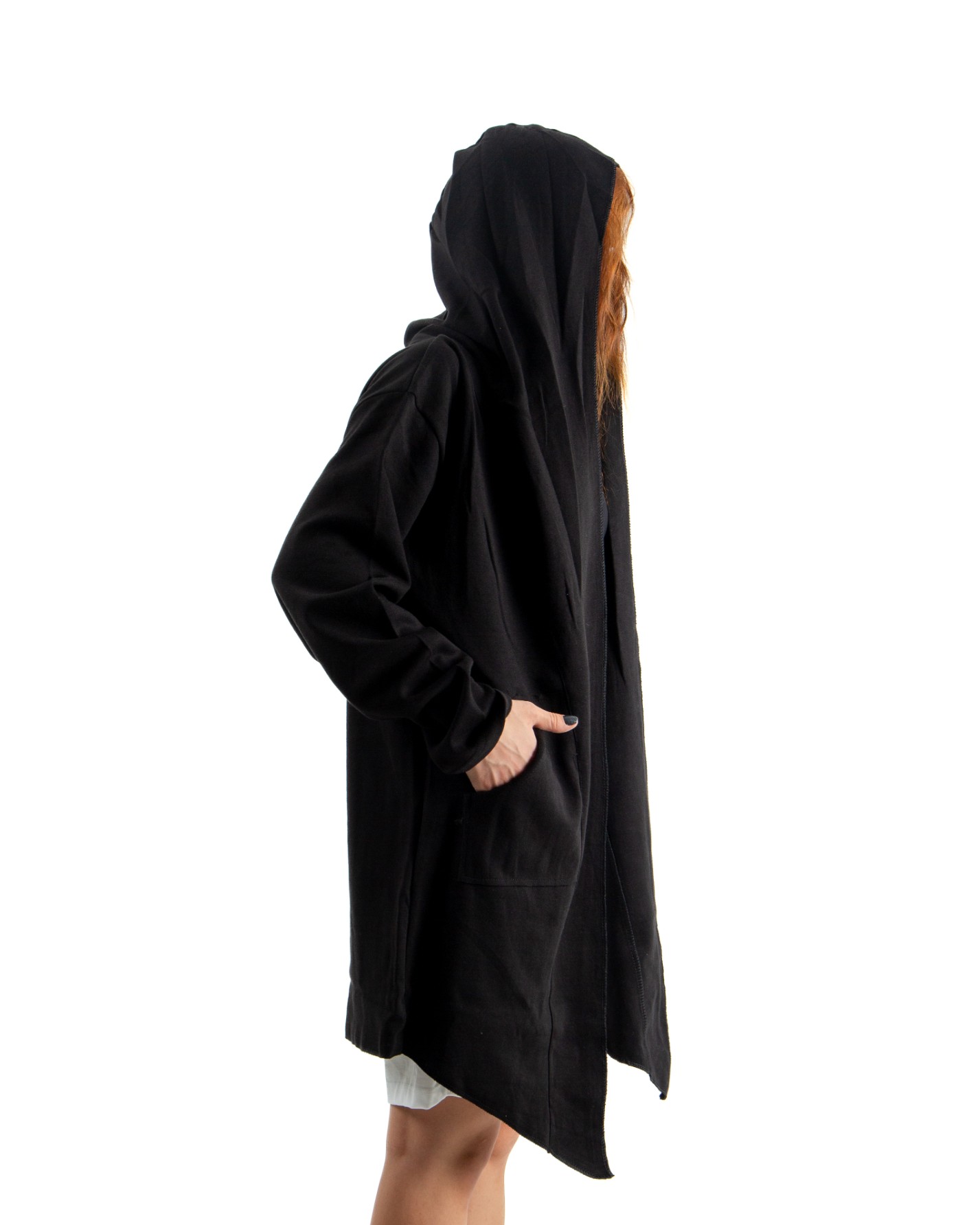 Kadın Siyah Oversize Kapüşonlu Panço