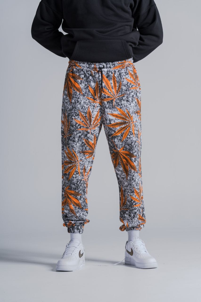 Erkek Turuncu Yaprak Desenli Jogger 