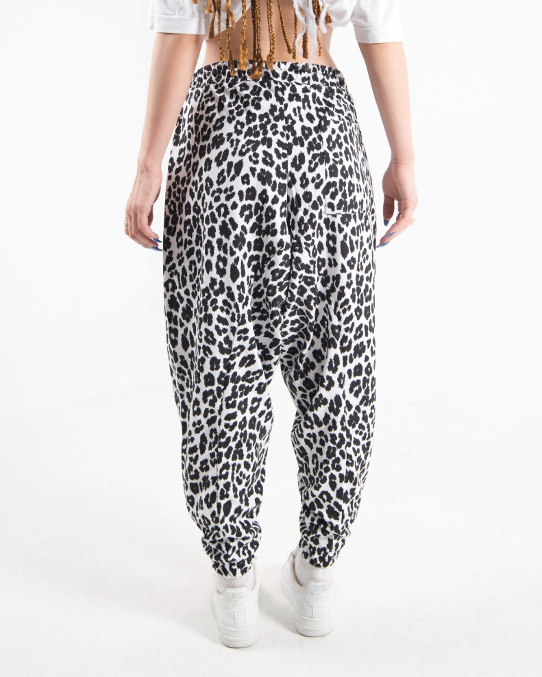 Kadın Siyah/Beyaz Leopard Şalvar Pantolon