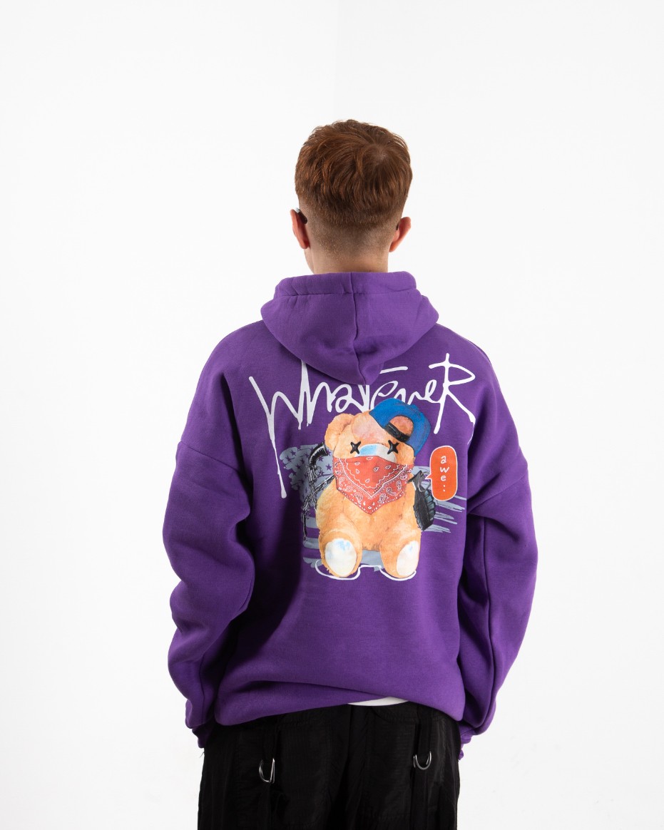 Erkek Mor Teddy Oversize Swearshirt