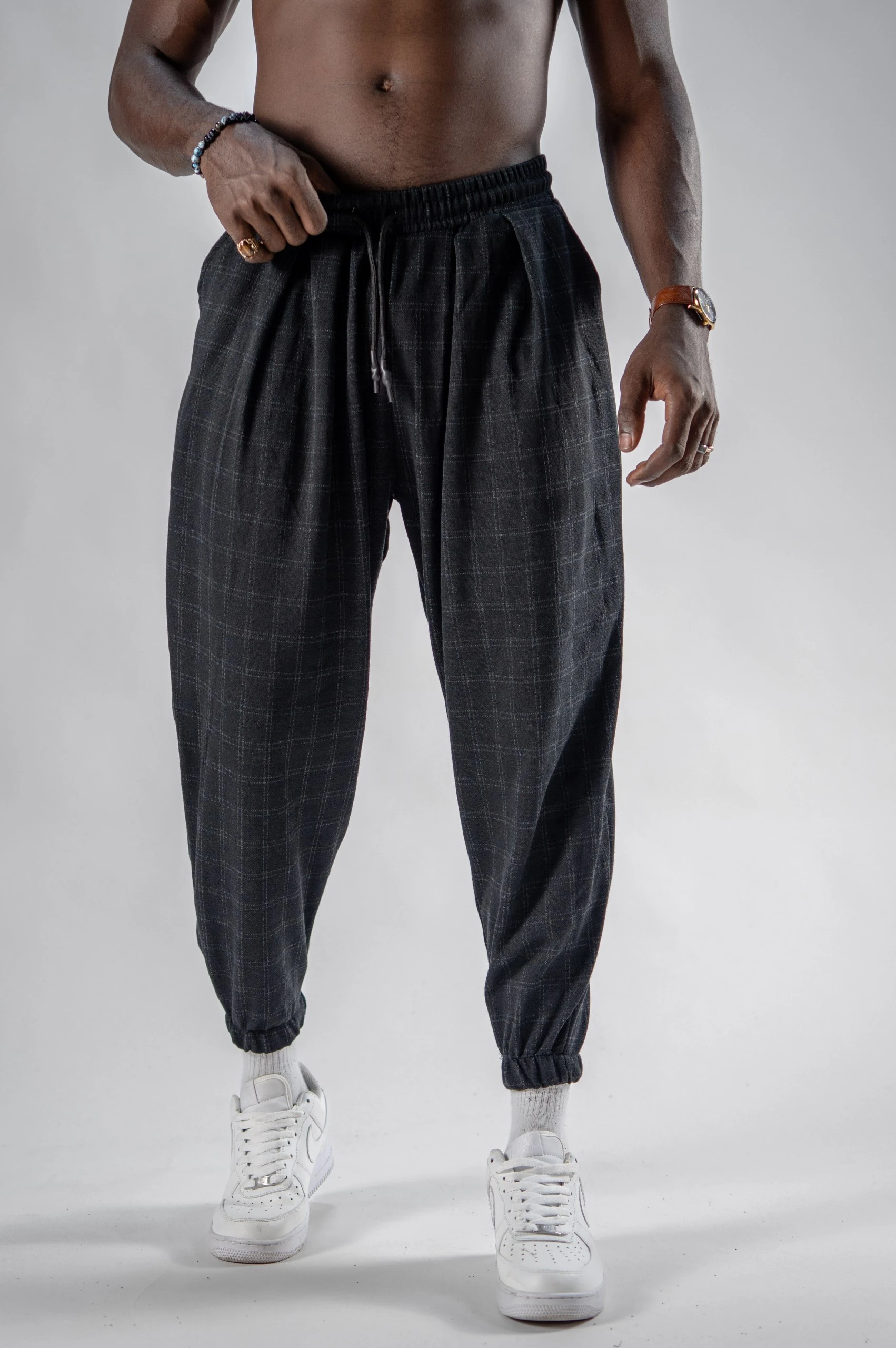 Erkek Mini Ekose Pileli Eşofman Altı