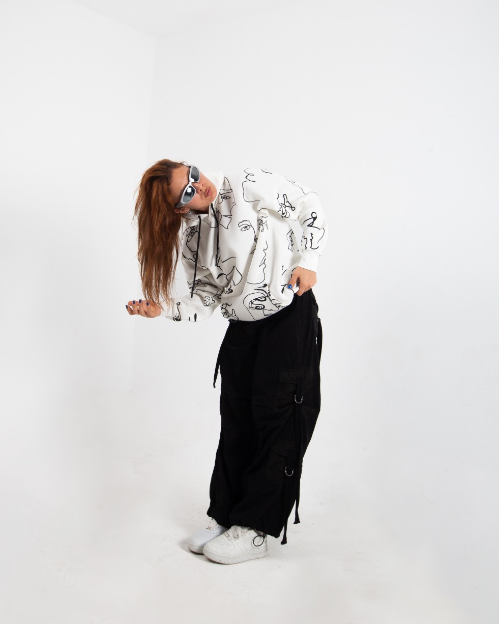 Kadın Ekru Picasso Oversize Sweatshirt