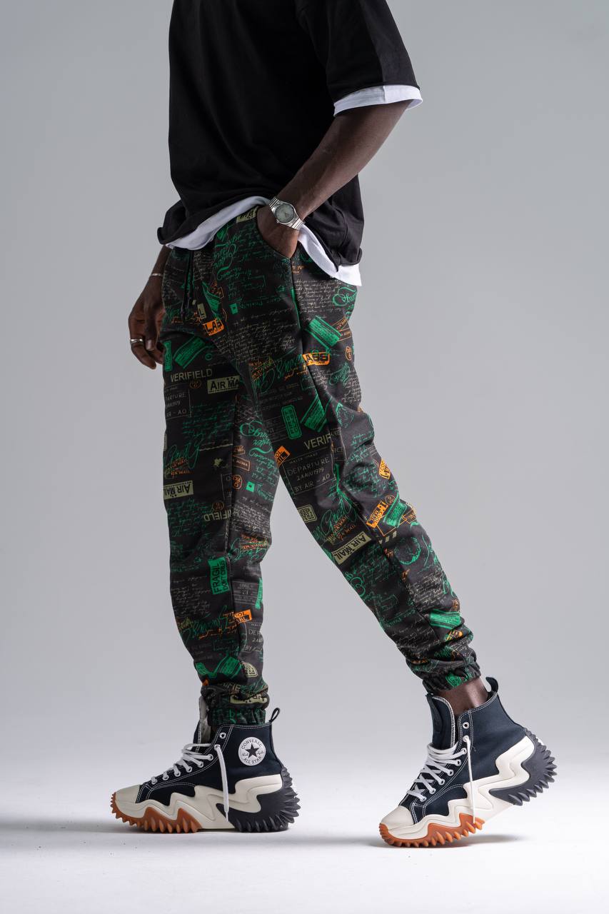 Erkek Yeşil Grafitti Jogger Pantolon