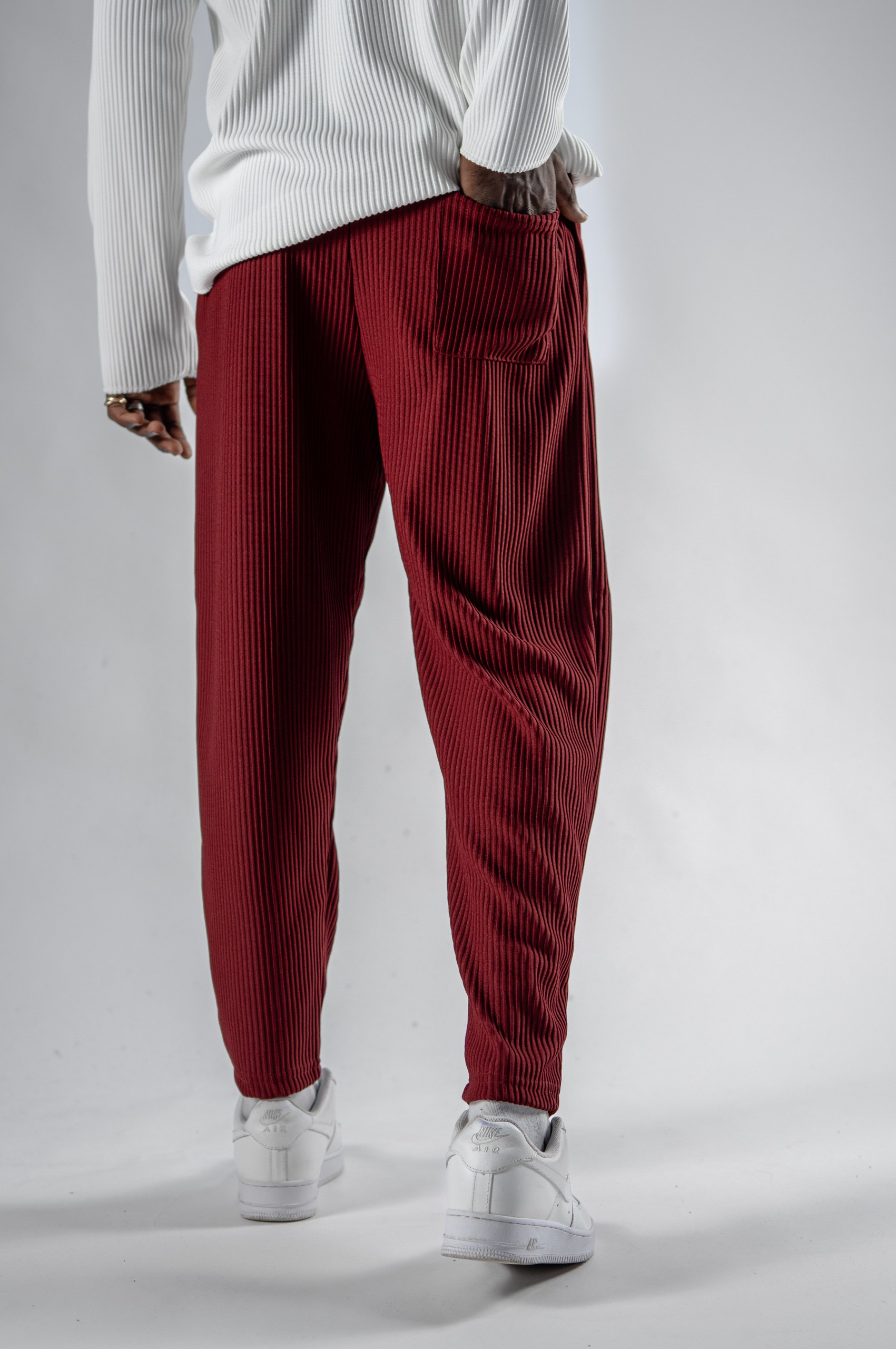 Erkek Bordo Fitilli Pantolon 