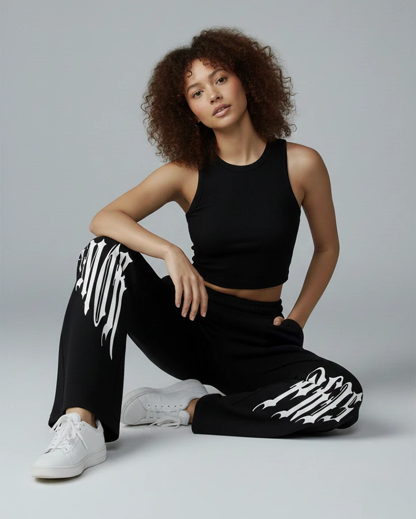 Kadın Black Reverse Baskı Eşofman Altı